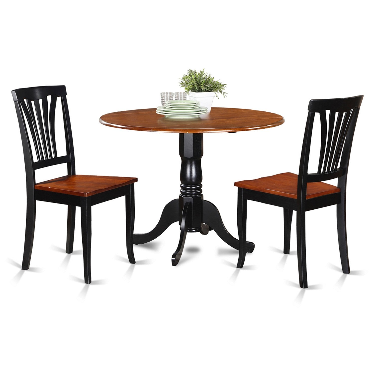 Juego de comedor de 3 piezas East West Furniture DLAV3-BCH-W. Incluye una mesa de cocina redonda con alas abatibles y 2 sillas de comedor.