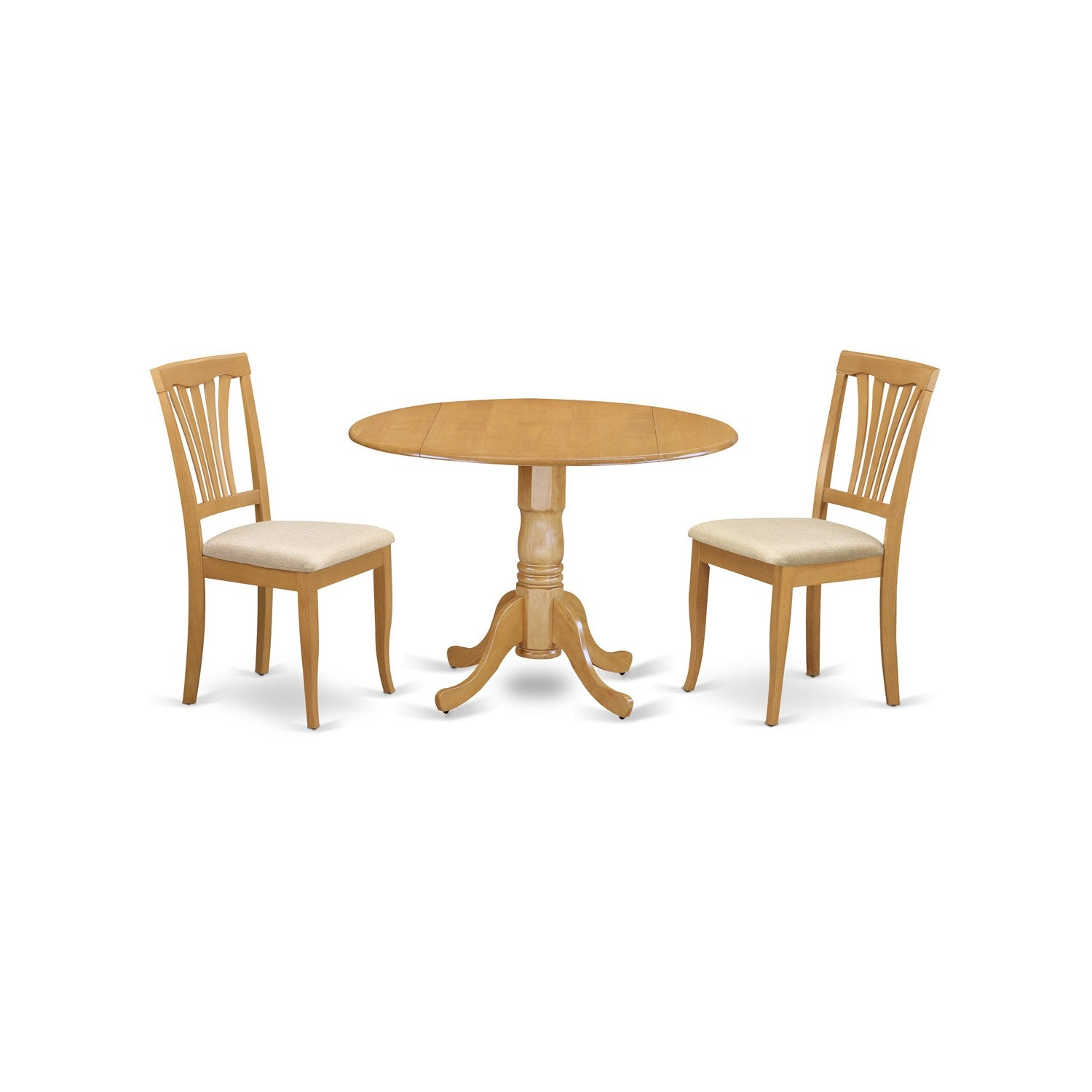 Juego de comedor de 3 piezas East West Furniture DLAV3-OAK-C que incluye una mesa de comedor redonda con alas abatibles y 2 sillas de cocina de tela de lino.