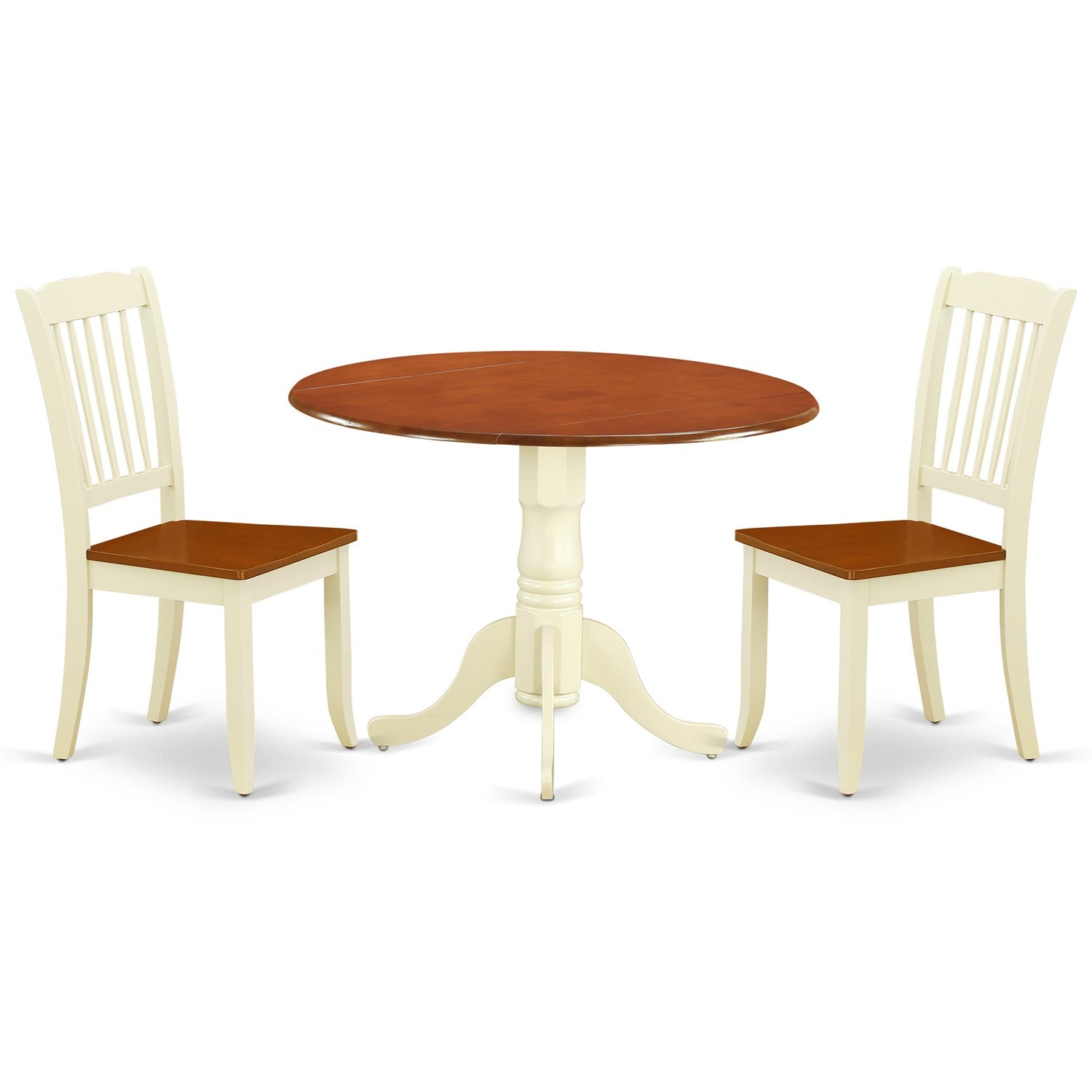 DLDA3-BMK-W 3PC Round 42 inch Table and 2 vertical slatted Chairs