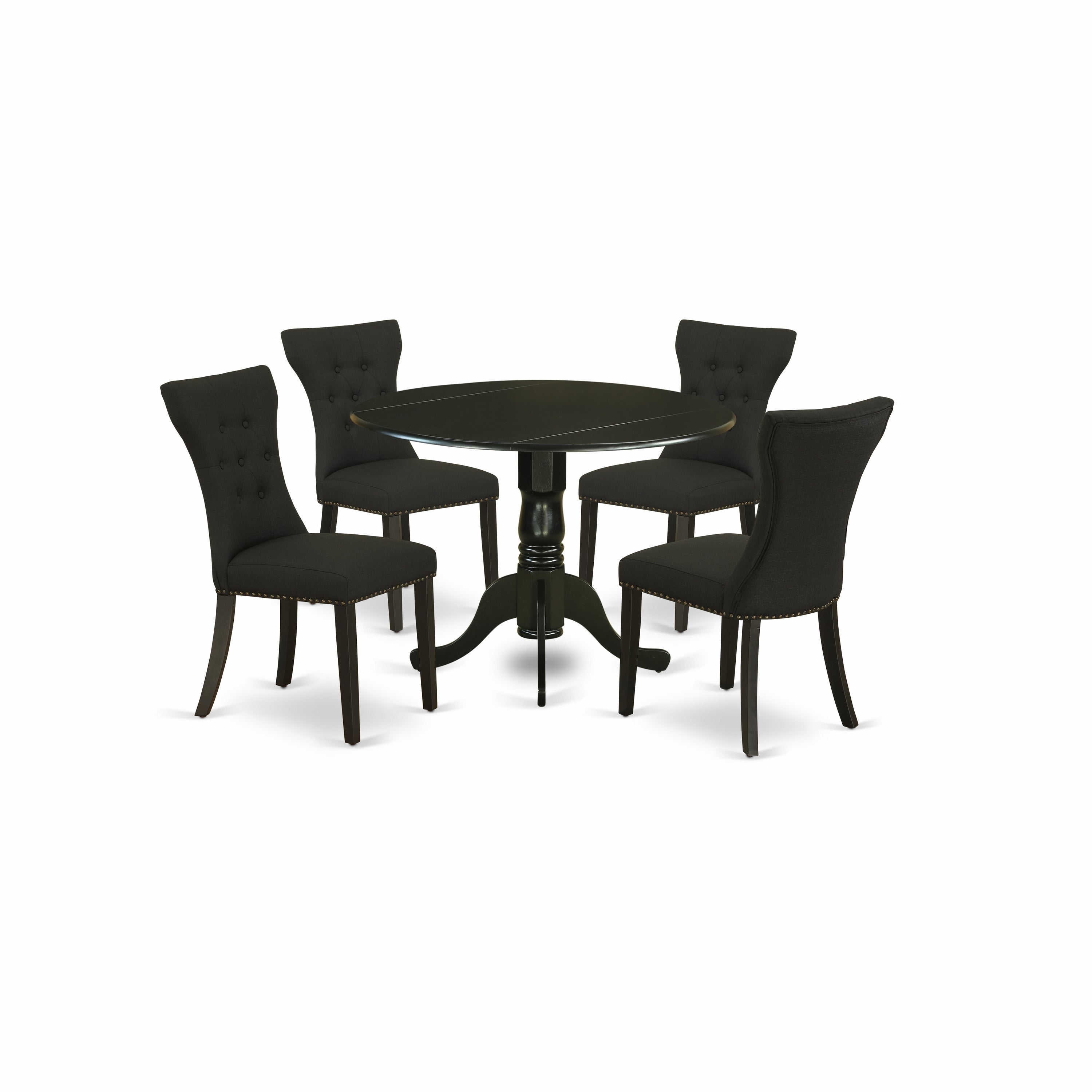 East West Furniture DLGA5-BLK-24 5-Pc Round Dinette Set Included a Dining Room Table & 4 Parsons Dining Room Chairs, Black Linen Fabric Parson Chairs Seat with Rubber Wood Legs, Black Finish
