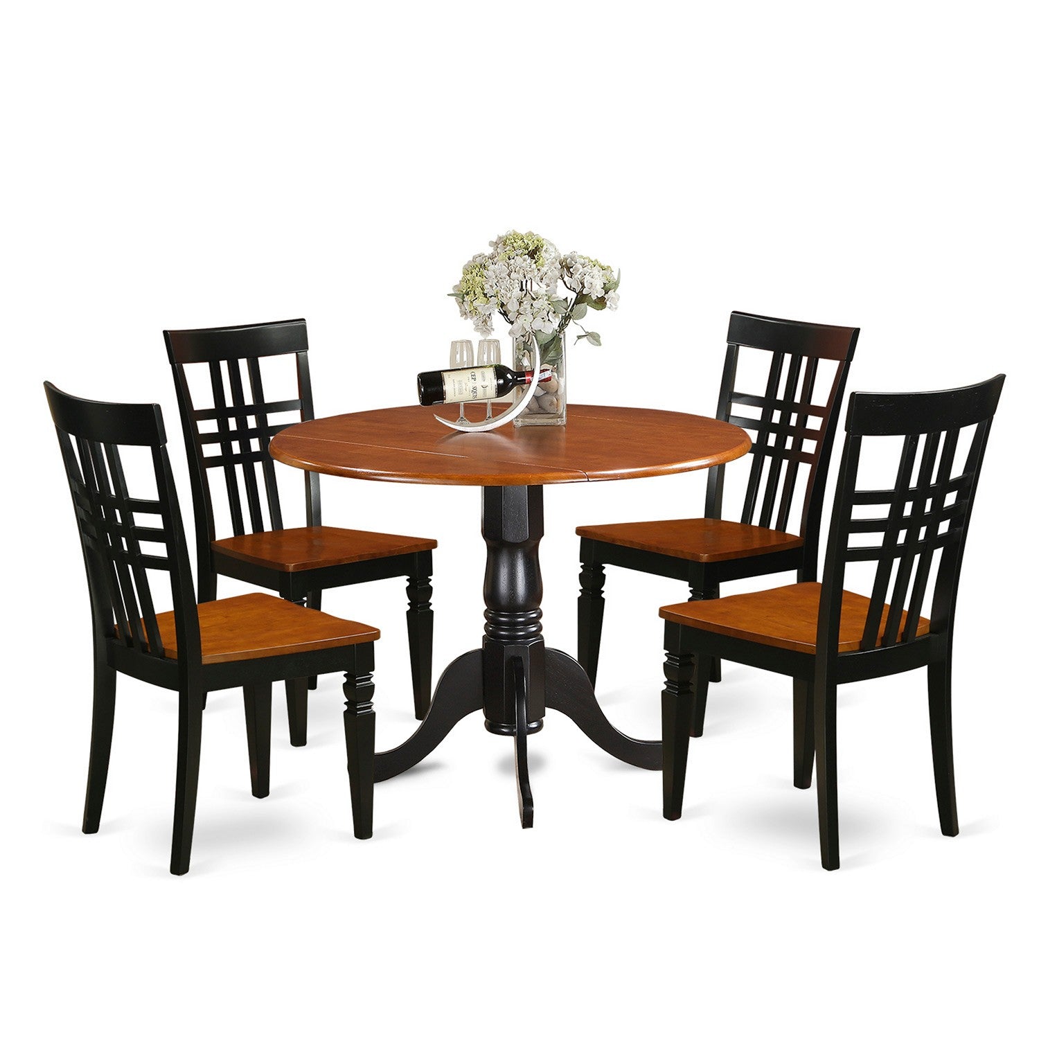 DLLG5-BCH-W 5 PC Dining room set with a Dining Table and 4 Dining Chairs in Black and Cherry