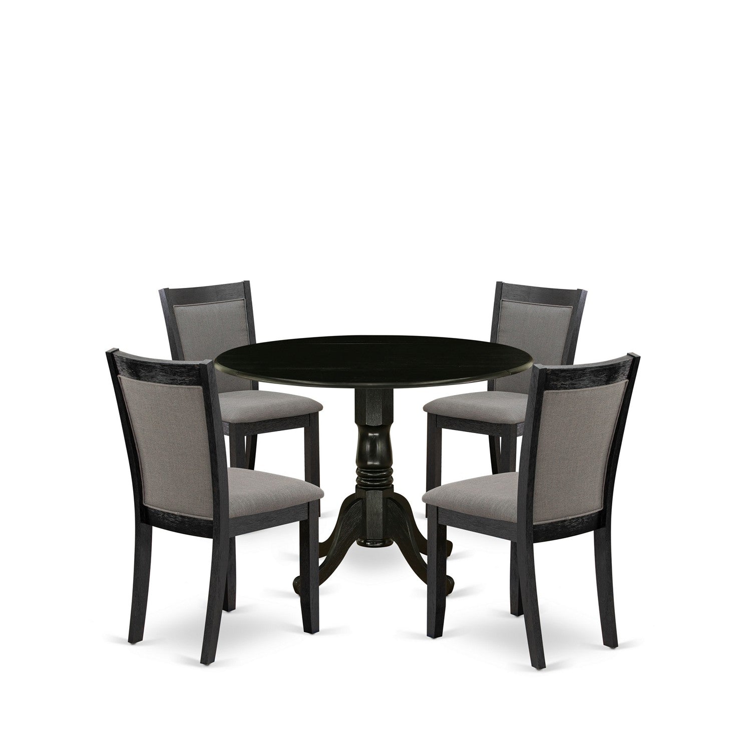 East West Furniture DLMZ5-AB6-50 5-Piece Modern Dining Table Set Consists of a Dining Table with Drop Leaves and 4 Dark Gotham Grey Linen Fabric Dining Chairs - Wire Brushed Black Finish