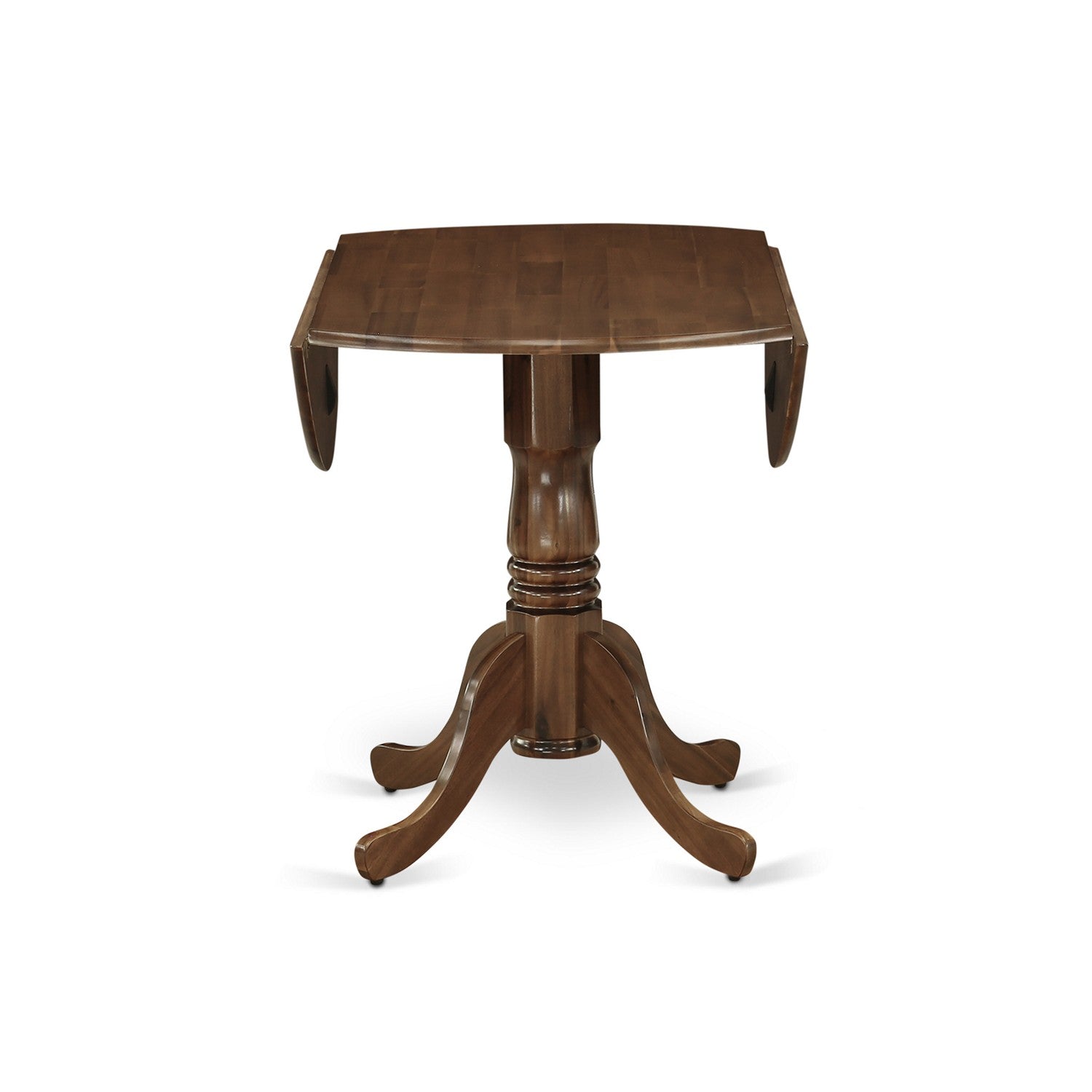 Mesa de comedor Dublin DLT-AWA-TP de East West Furniture: tablero redondo de madera maciza con hojas abatibles y base de pedestal