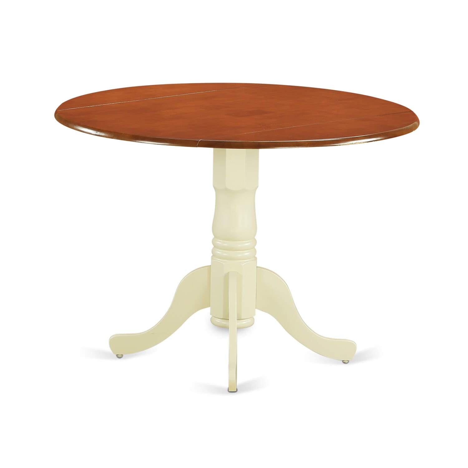 Juego de mesa de cocina de 5 piezas East West Furniture DLAV5-BMK-W para 4 personas. Incluye una mesa de comedor redonda con alas abatibles y 4 sillas con asiento de madera maciza.