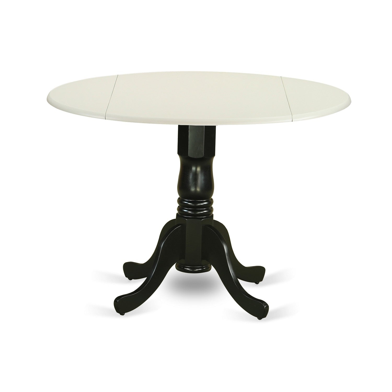 DLT-LBK-TP Dublin Round Table with two 9" Drop Leaves in Linen White and Black Finish