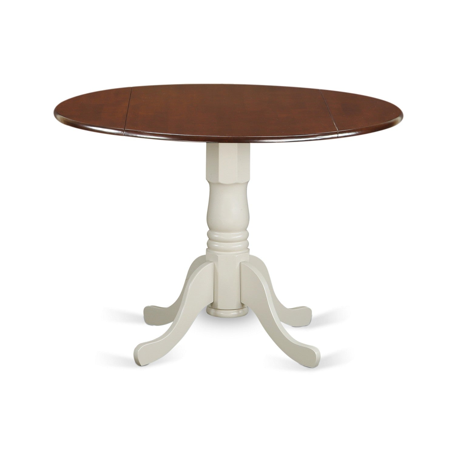 DLT-MLW-TP Dublin Round Table with two 9" Drop Leaves - Mahogany and Linen White Finish