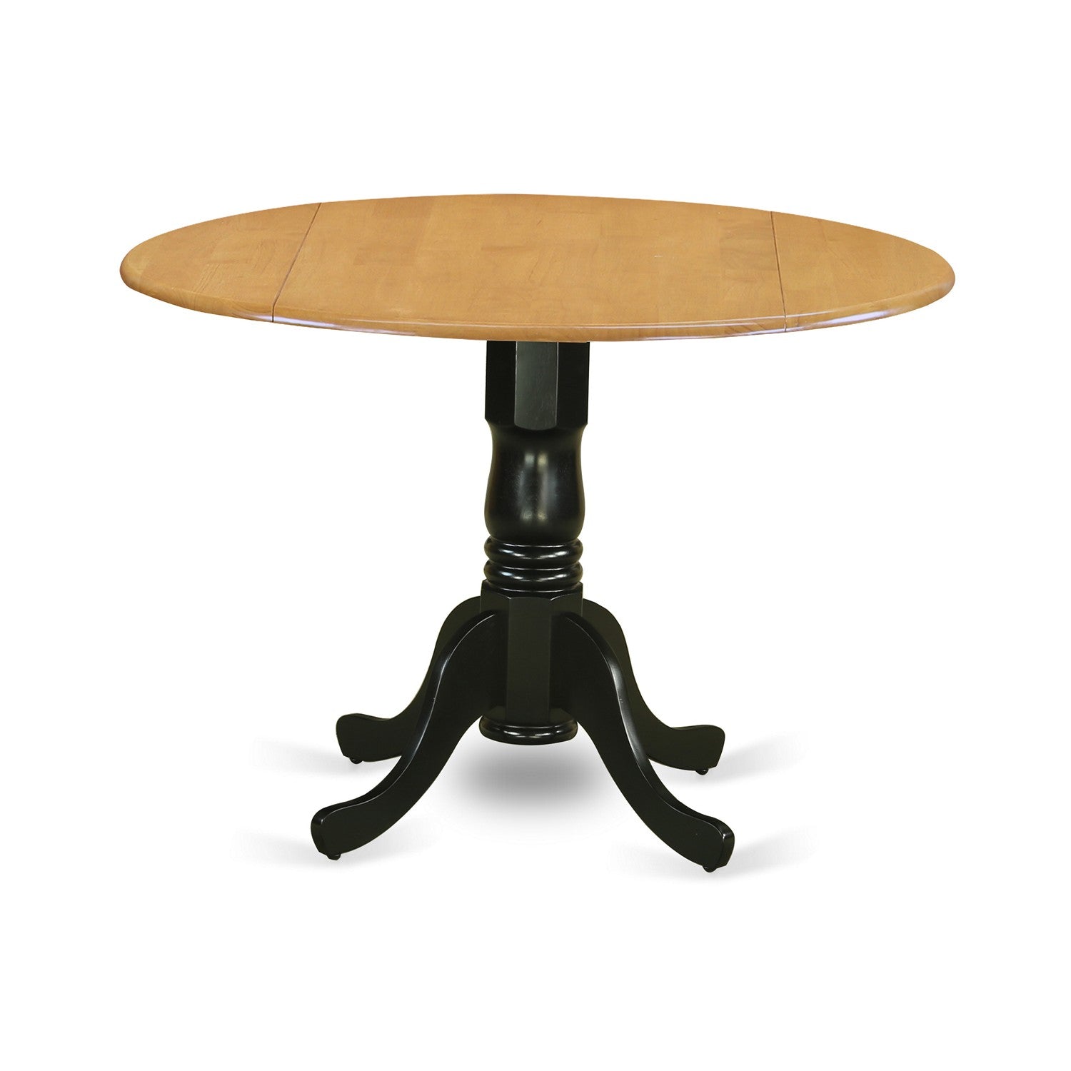 DLT-OBK-TP Dublin Round Table with two 9" Drop Leaves in Oak and Black Finish