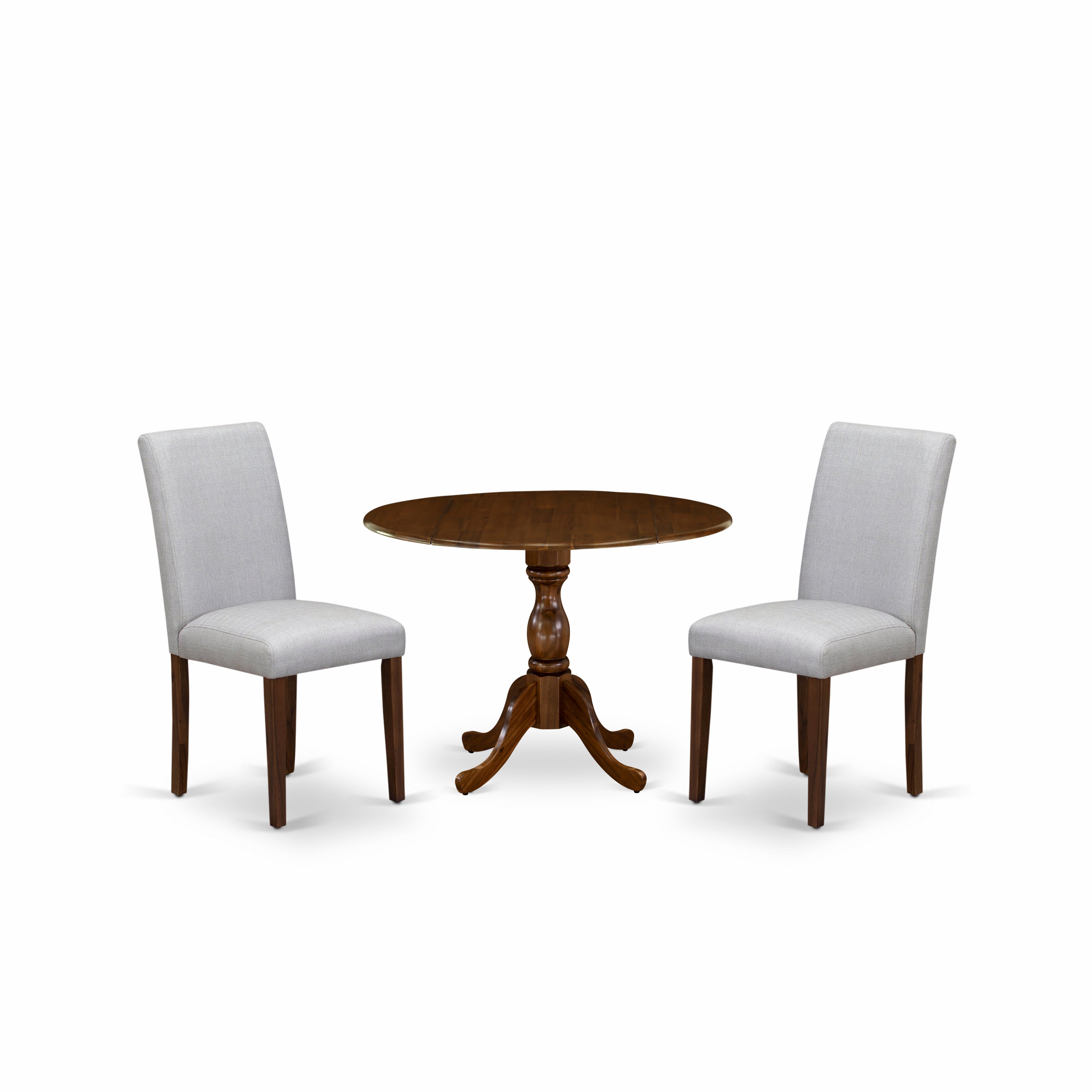 DMAB3-AWA-05 3 Piece Kitchen Table Set Includes 1 Drop Leaves Wood Table and 2 Grey Linen Fabric Parson Dining Room Chairs with High Back - Acacia Walnut Finish