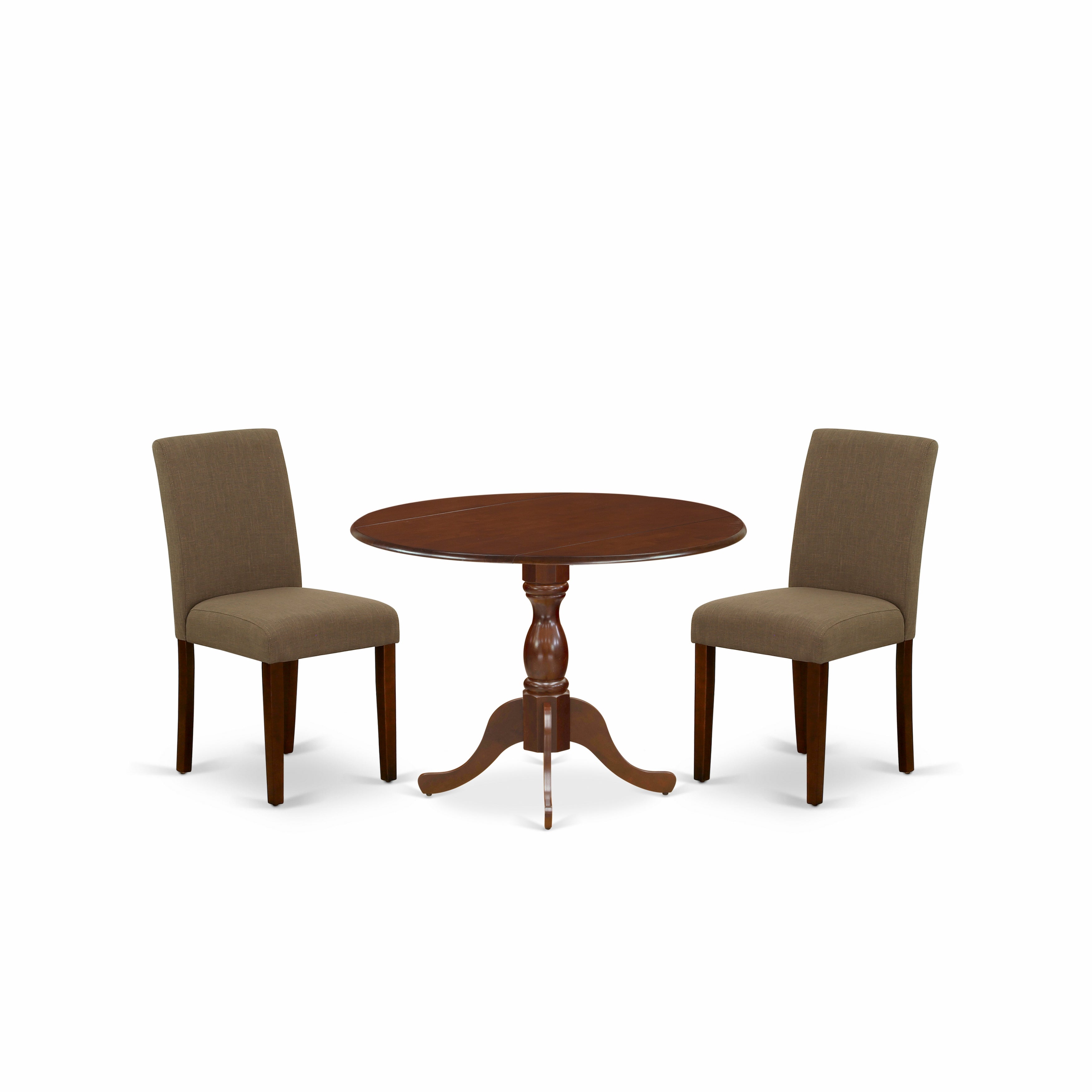 DMAB3-MAH-18 3 Piece Dinning Room Table Set Contains 1 Drop Leaves Wood Dining Table and 2 Coffee Linen Fabric Parson Chairs with High Back - Mahogany Finish