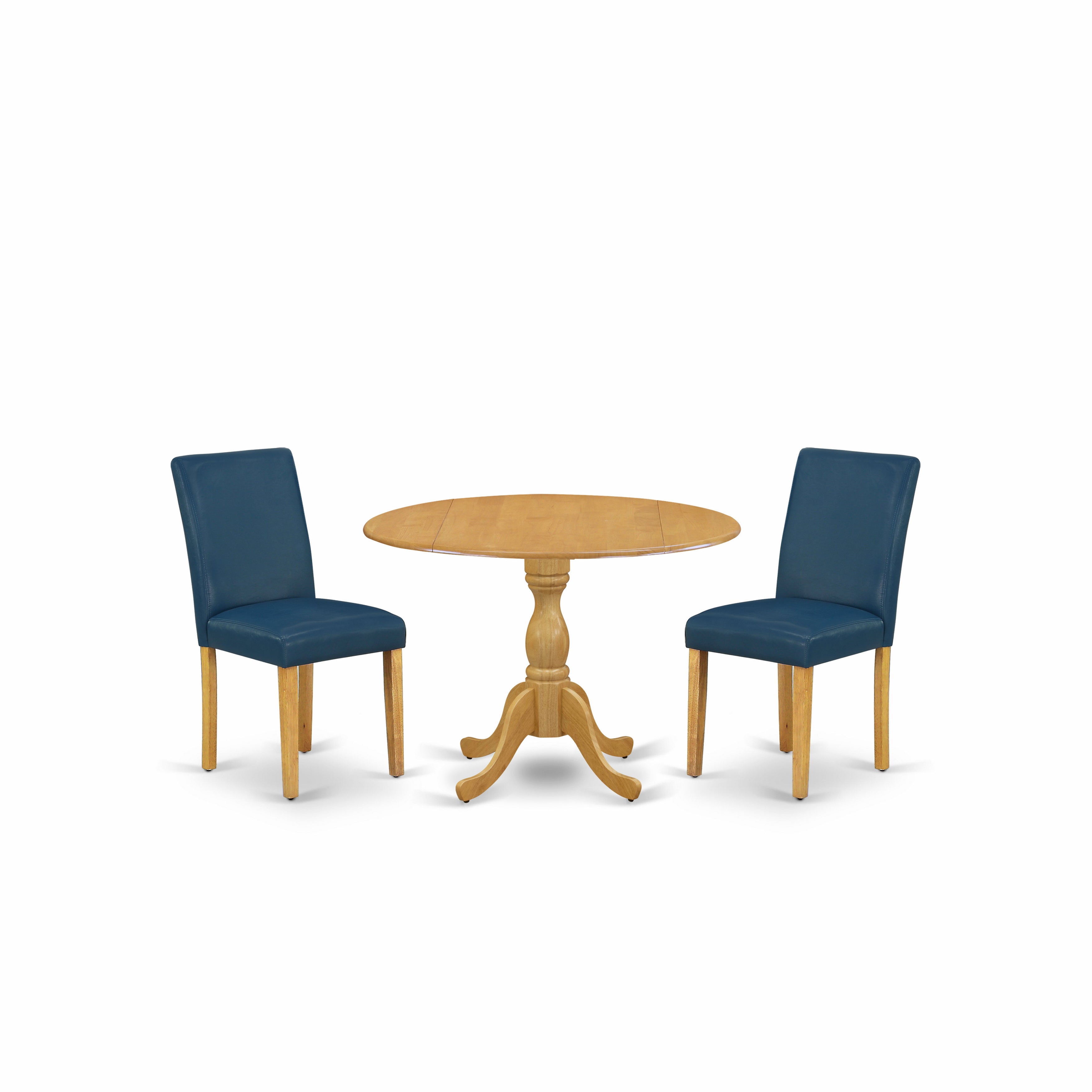 East West Furniture DMAB3-OAK-55 3 Piece Kitchen Table Set - Oak Dining Table and 2 Oasis Blue PU faux Leather Dining Room Chairs with High Back - Oak Finish