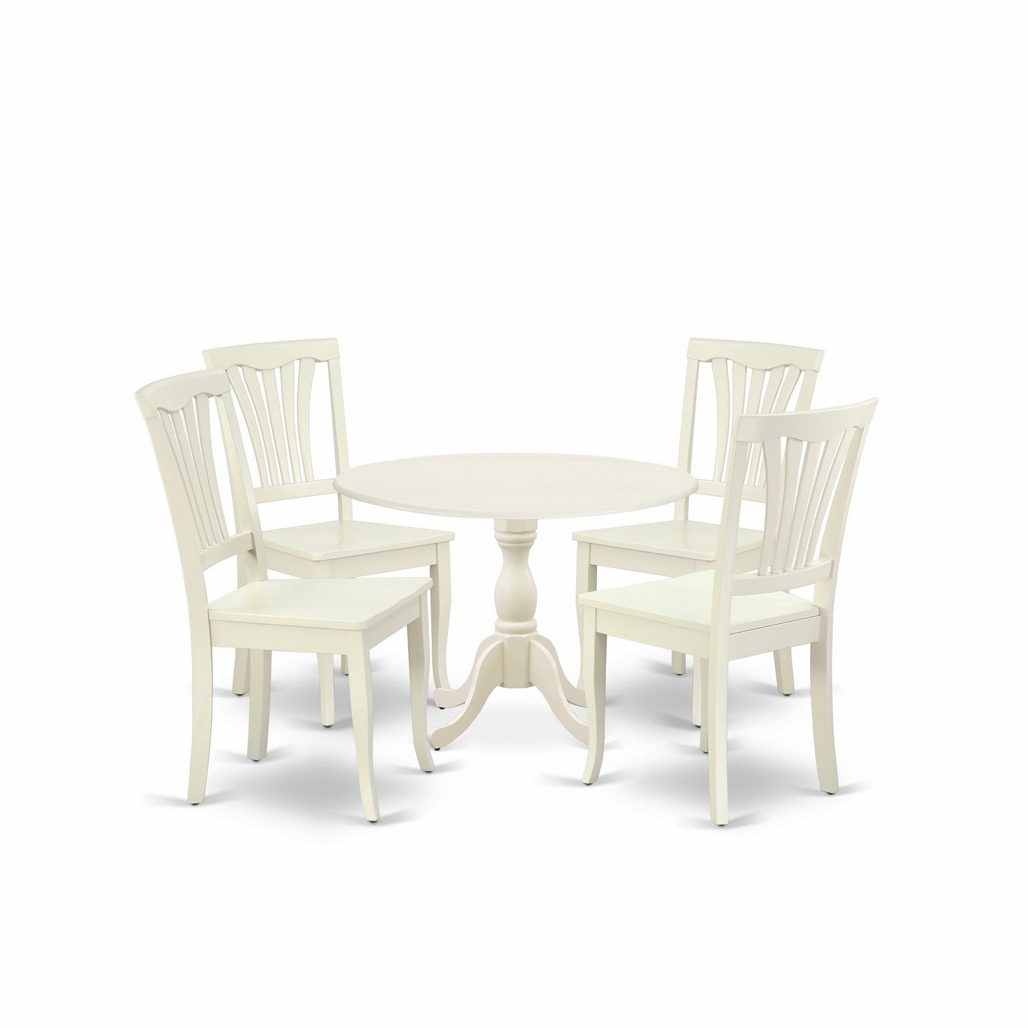 East West Furniture DMAV5-LWH-W 5 Piece Dining Room Set Contains 1 Drop Leaves Dining Room Table and 4 linen white Kitchen Chairs with Slatted Back - linen white Finish
