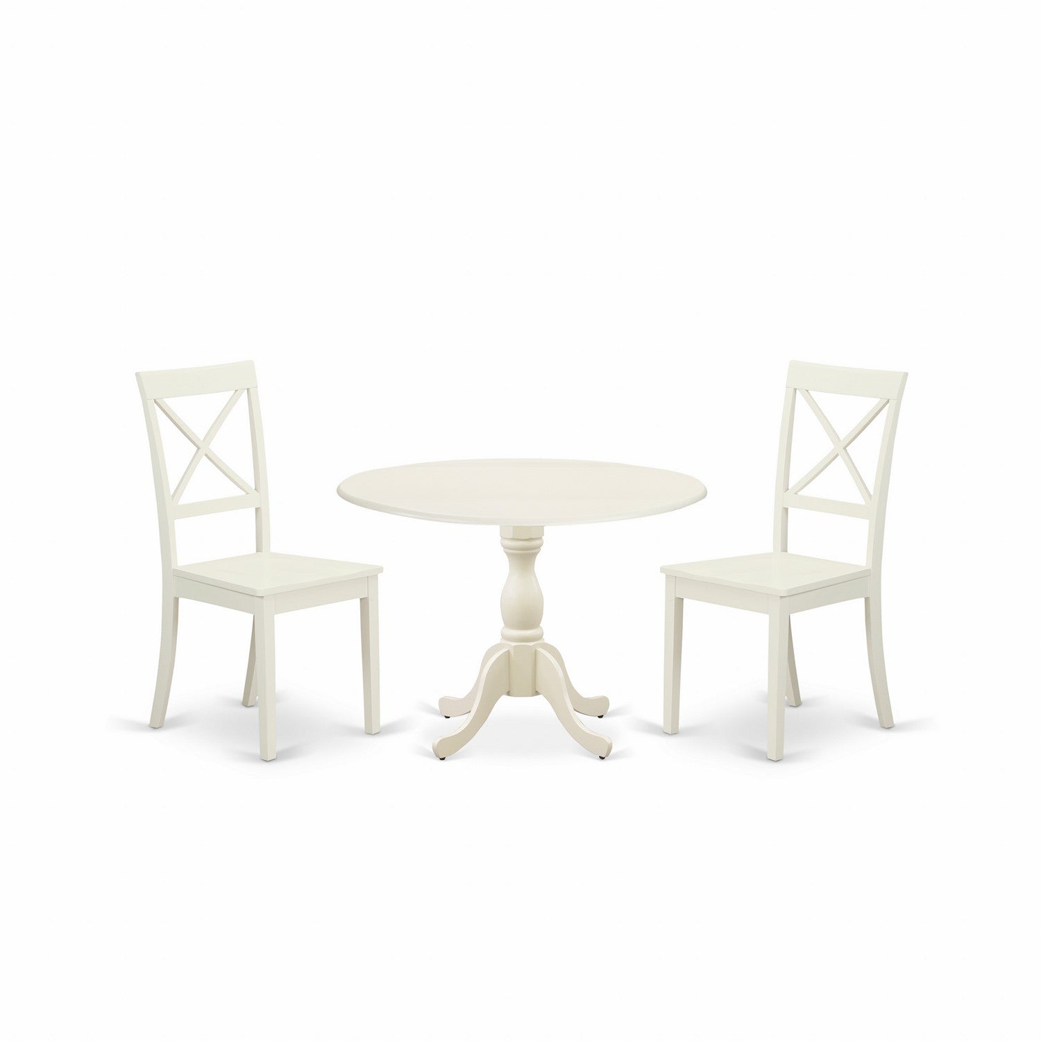 Juego de comedor de 3 piezas DMBO3-LWH-W de East West Furniture. Incluye una mesa de cocina redonda con alas abatibles y 2 sillas de comedor.