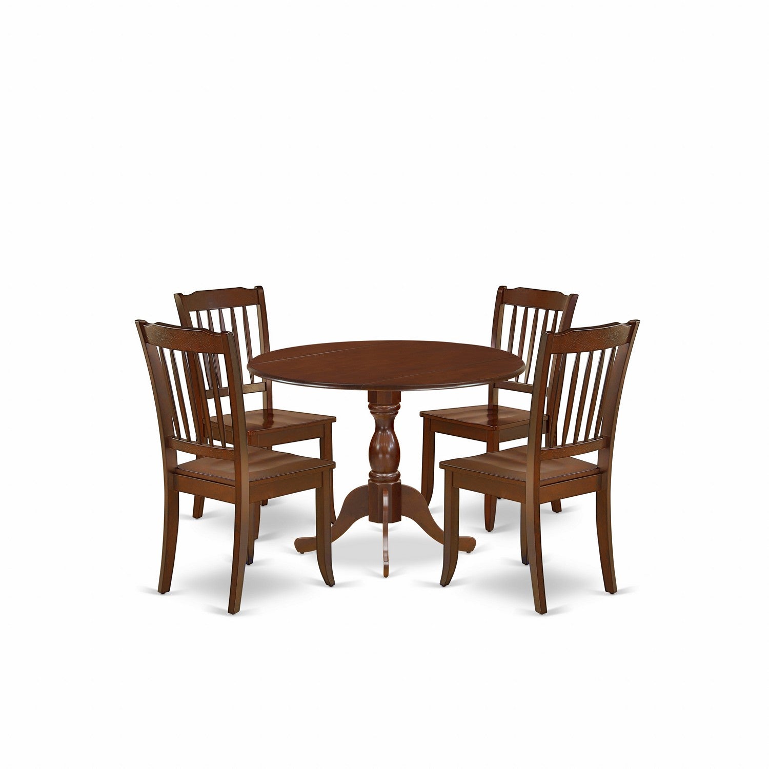 DMDA5-MAH-W 5 Piece Dining Room Set Consists of 1 Drop Leaves Dining Room Table and 4 Mahogany Dining Chair with Slatted Back - Mahogany Finish