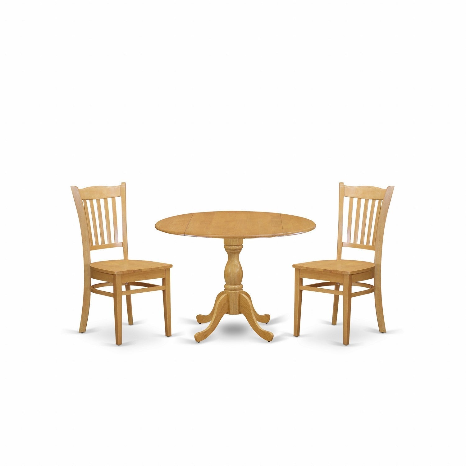 East West Furniture DMGR3-OAK-W 3 Piece Dining Room Table Set - Oak Dining Room Table and 2 Oak Modern Dining Room Chairs with Slatted Back - Oak Finish