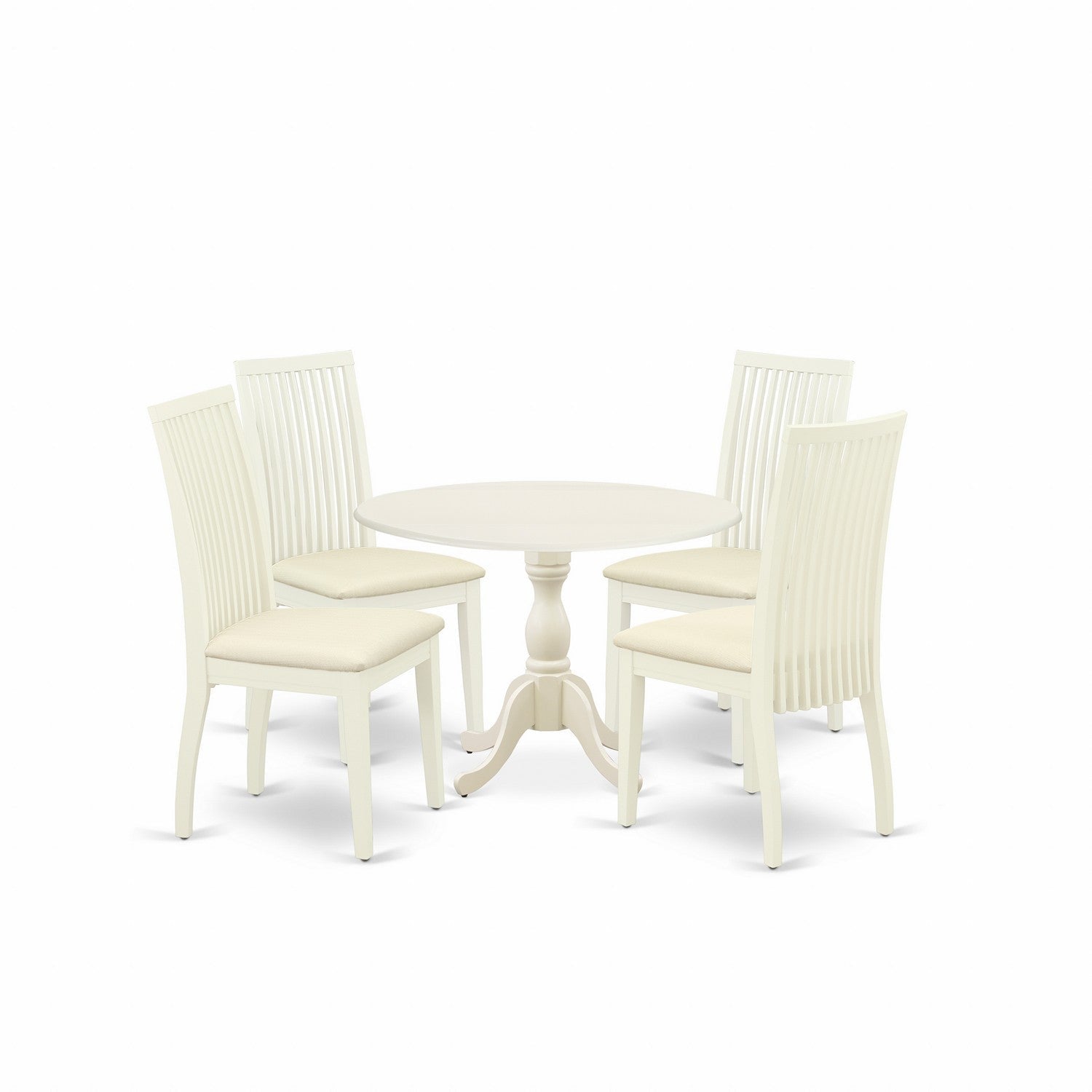 DMIP5-LWH-C 5 Piece Dining Room Set Contains 1 Drop Leaves Dining Table and 4 linen white Mid Century Chair with Slatted Back - linen white Finish