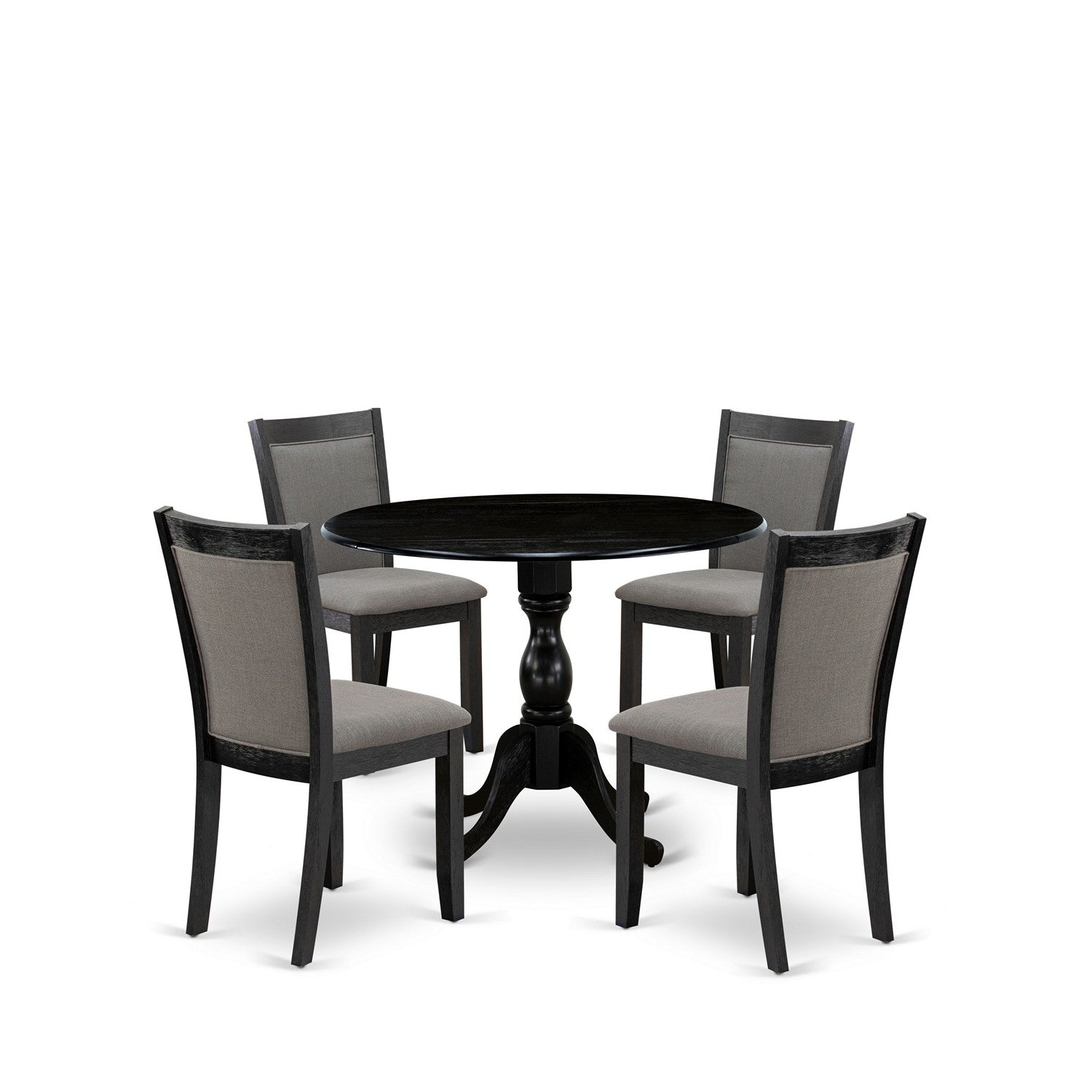 East West Furniture DMMZ5-AB6-50 5-Pc Kitchen Dining Set Consists of a Dinner Table with Drop Leaves and 4 Dark Gotham Grey Linen Fabric Upholstered Chairs - Wire Brushed Black Finish