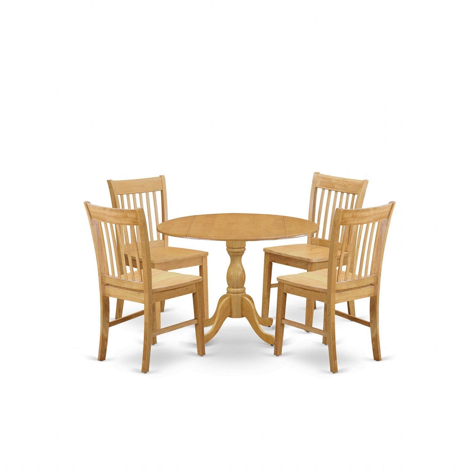 DMNF5-OAK-W 5 Piece Dining Room Set - Oak Mid Century Modern Kitchen Table and 4 Oak Kitchen Chairs with Slatted Back - Oak Finish