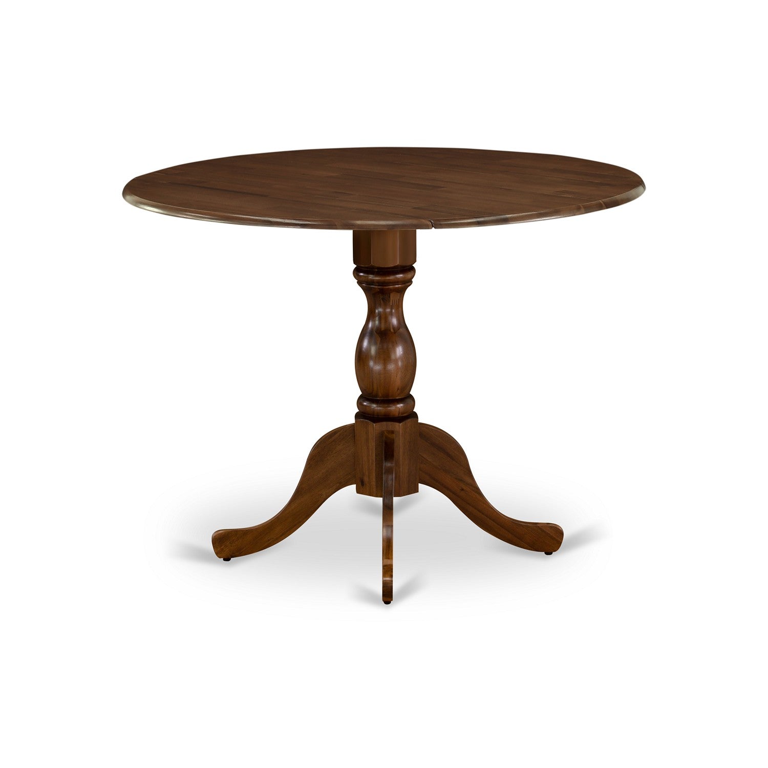 Juego de comedor de 3 piezas DMEL3-AWA-05 de East West Furniture para espacios pequeños. Contiene una mesa de comedor redonda con alas abatibles y 2 sillas tapizadas en tela de lino gris.