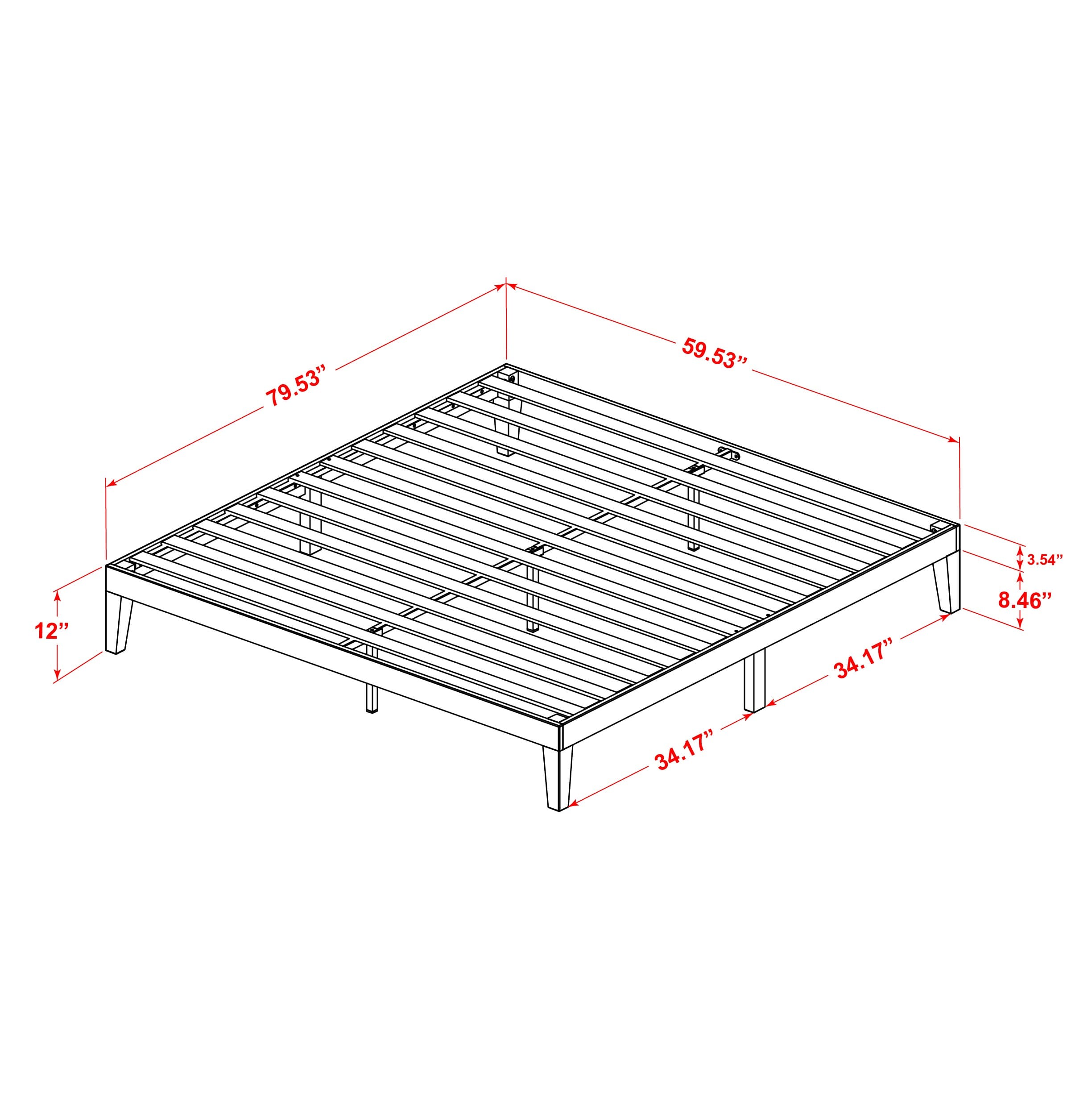 East West Furniture DNP-22-Q Queen Platform Bed Frame with 4 Solid Wood Legs and 2 Extra Center Legs - Walnut Finish