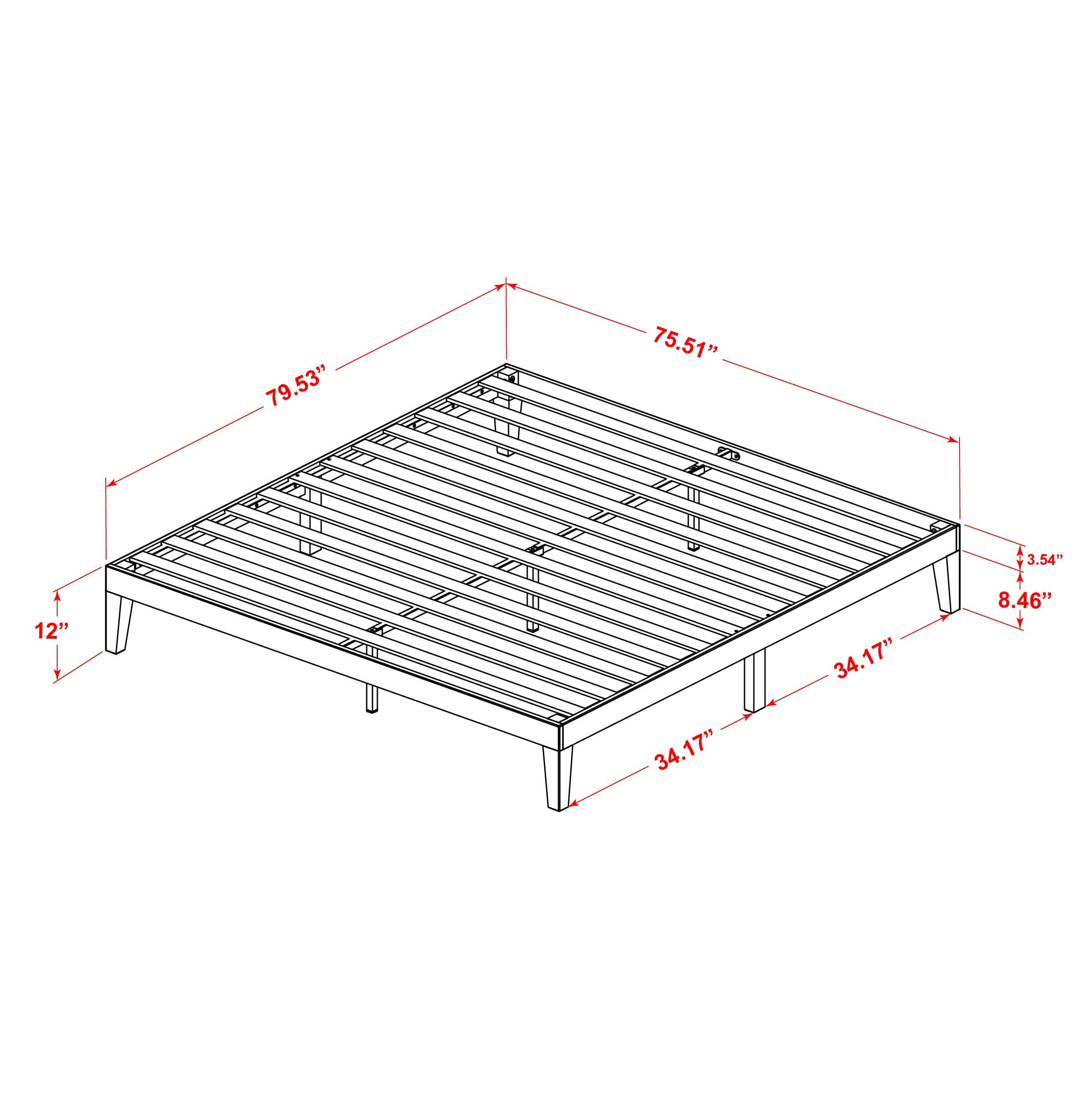 East West Furniture DNP-23-K King Size Platform Bed Frame with 4 Solid Wood Legs and 2 Extra Center Legs - Oak Finish