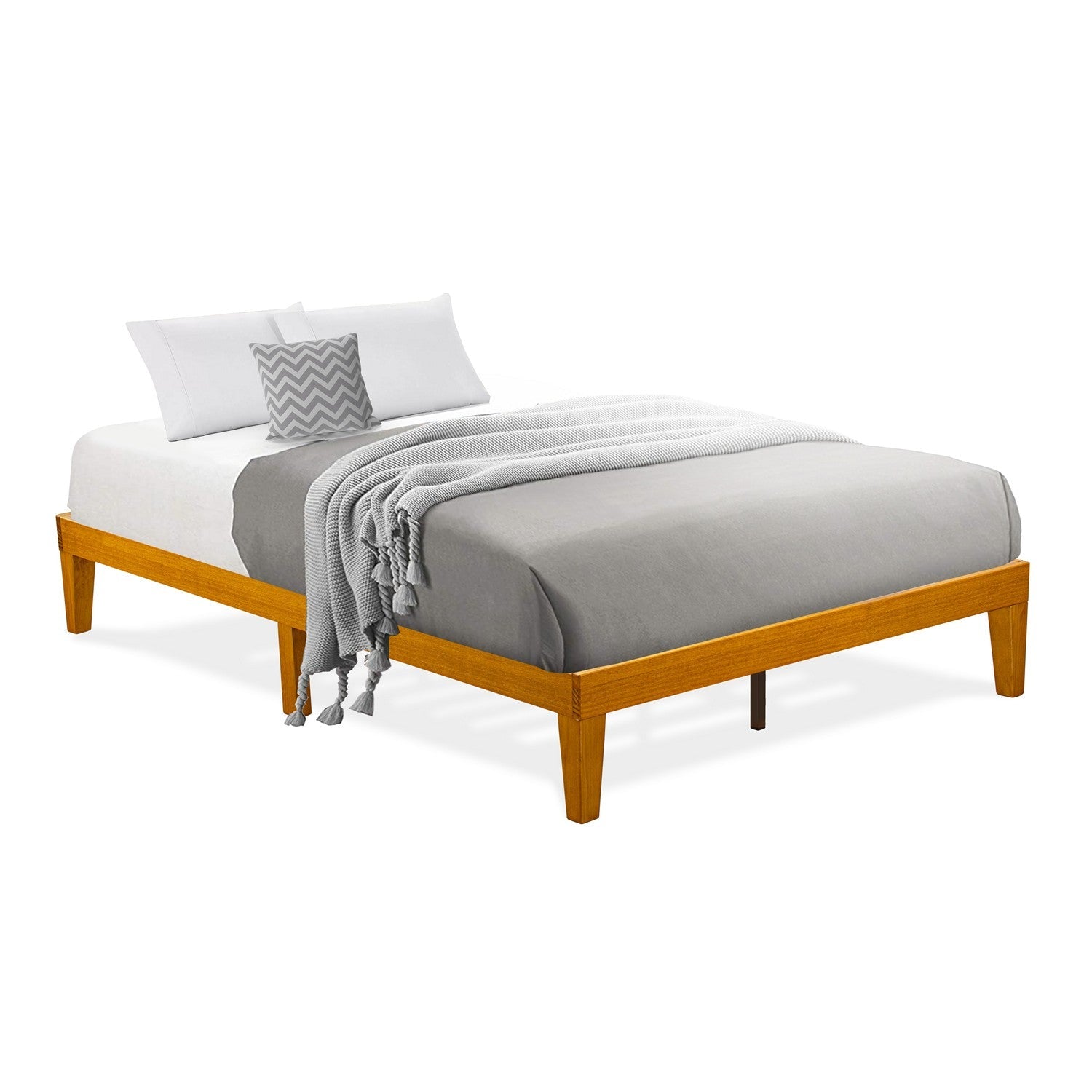 East West Furniture DNP-23-Q - Estructura de cama tamaño queen con 4 patas de madera noble y 2 patas centrales adicionales - Acabado en roble