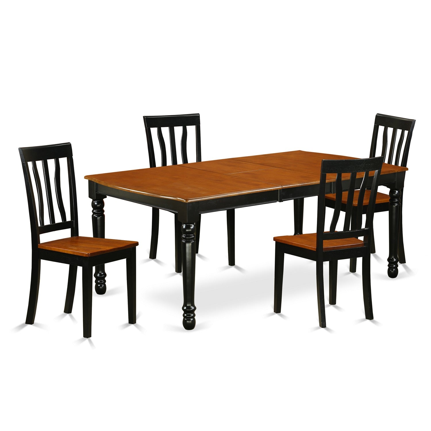 Juego de mesa de comedor de 5 piezas East West Furniture DOAN5-BCH-W para 4 personas. Incluye una mesa de cocina rectangular con diseño de hojas de mariposa y 4 sillas de comedor.