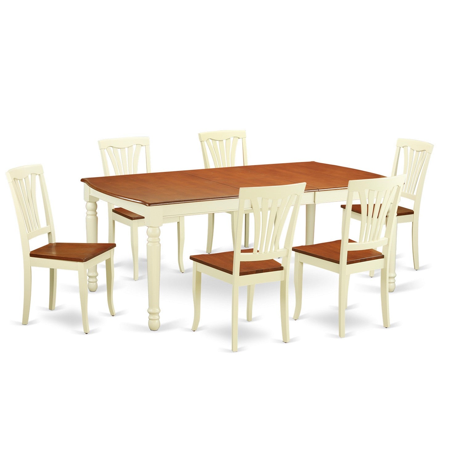 Juego de comedor de 7 piezas East West Furniture DOAV7-WHI-W compuesto por una mesa de comedor rectangular con hojas de mariposa y 6 sillas de cocina.