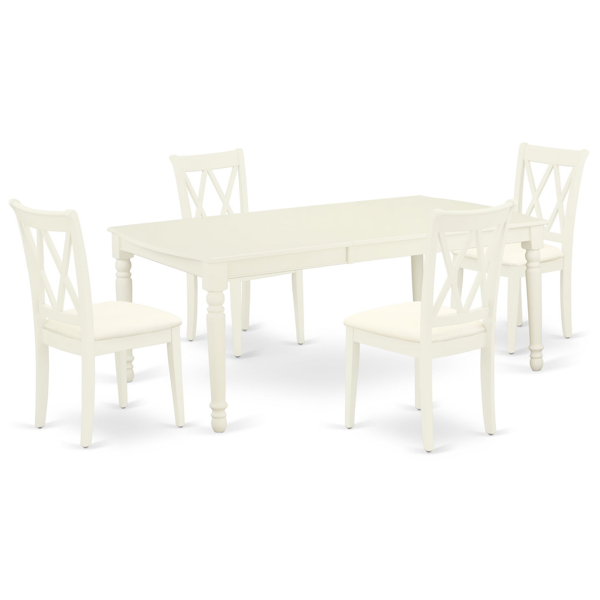 DOCL5-LWH-C 5Pc Dining Set Includes a Rectangle Dinette Table with Butterfly Leaf and Four Double X Back Linen seat Kitchen Chairs, Linen White Finish