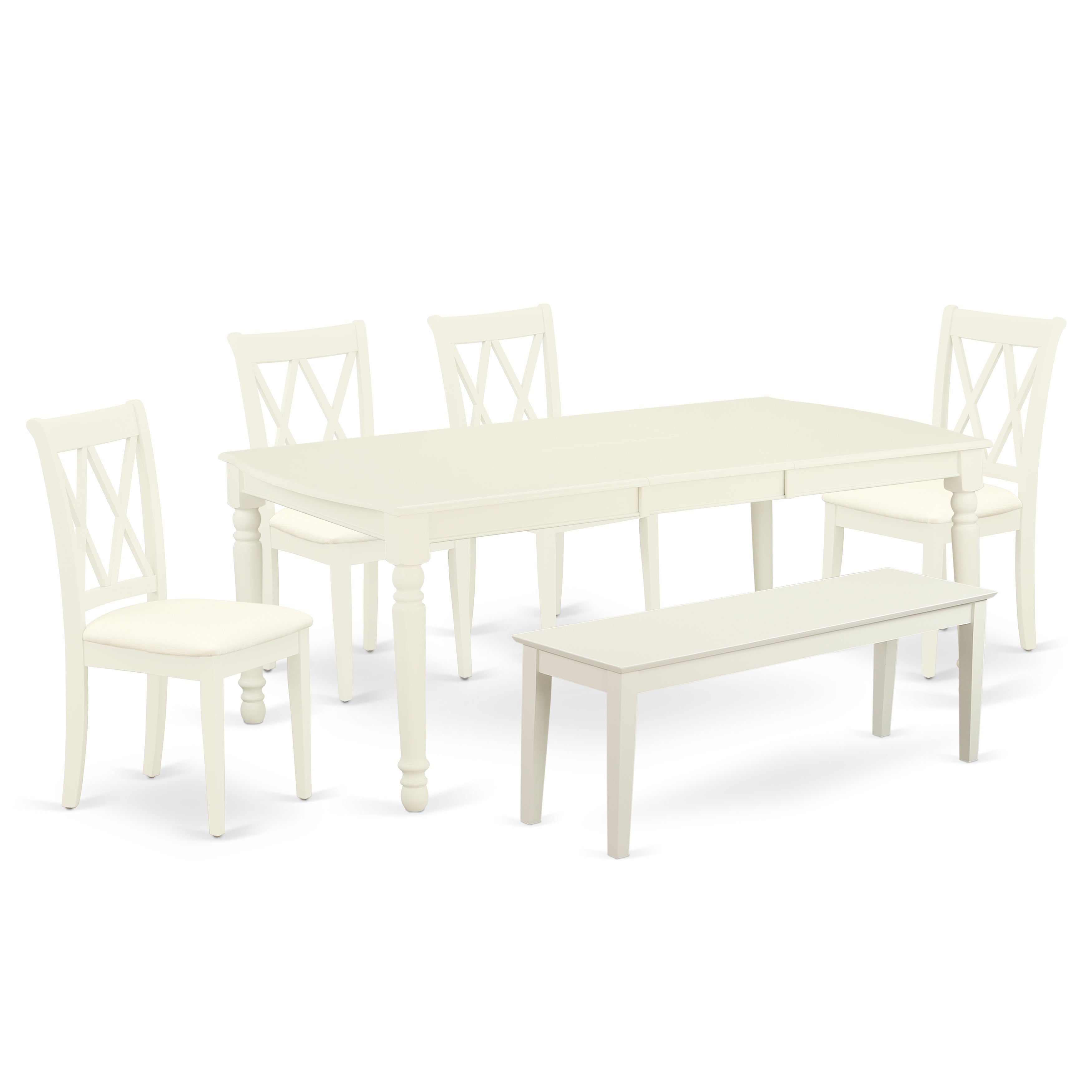 DOCL6-LWH-C 6Pc Dining Set Includes a Rectangle Dinette Table with Butterfly Leaf, Four Double X Back Linen seat Kitchen Chairs and a Table, Linen White Finish