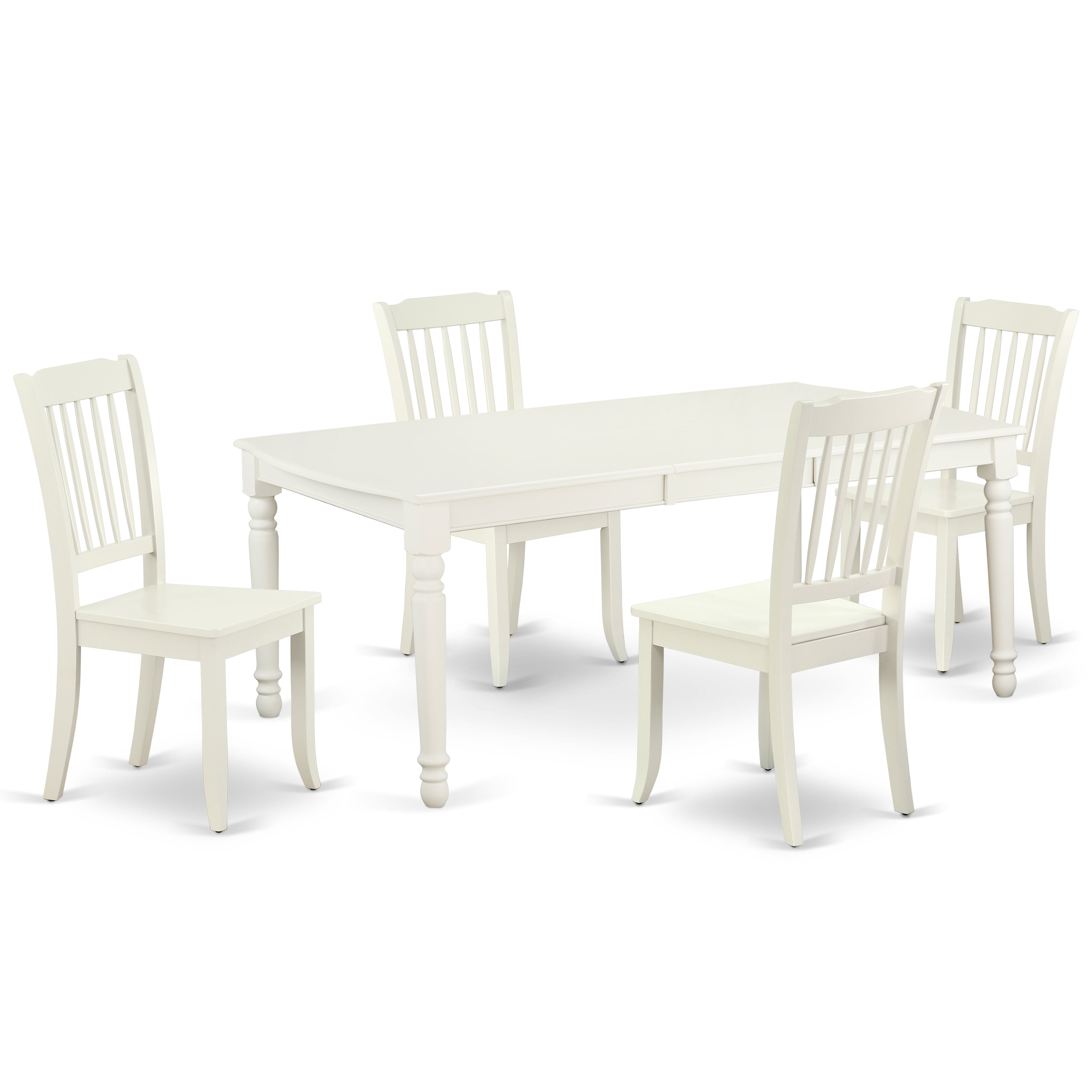 DODA5-LWH-W 5PC Rectangular 60/78 inch Table with 18 In Leaf and 4 vertical slatted Chairs