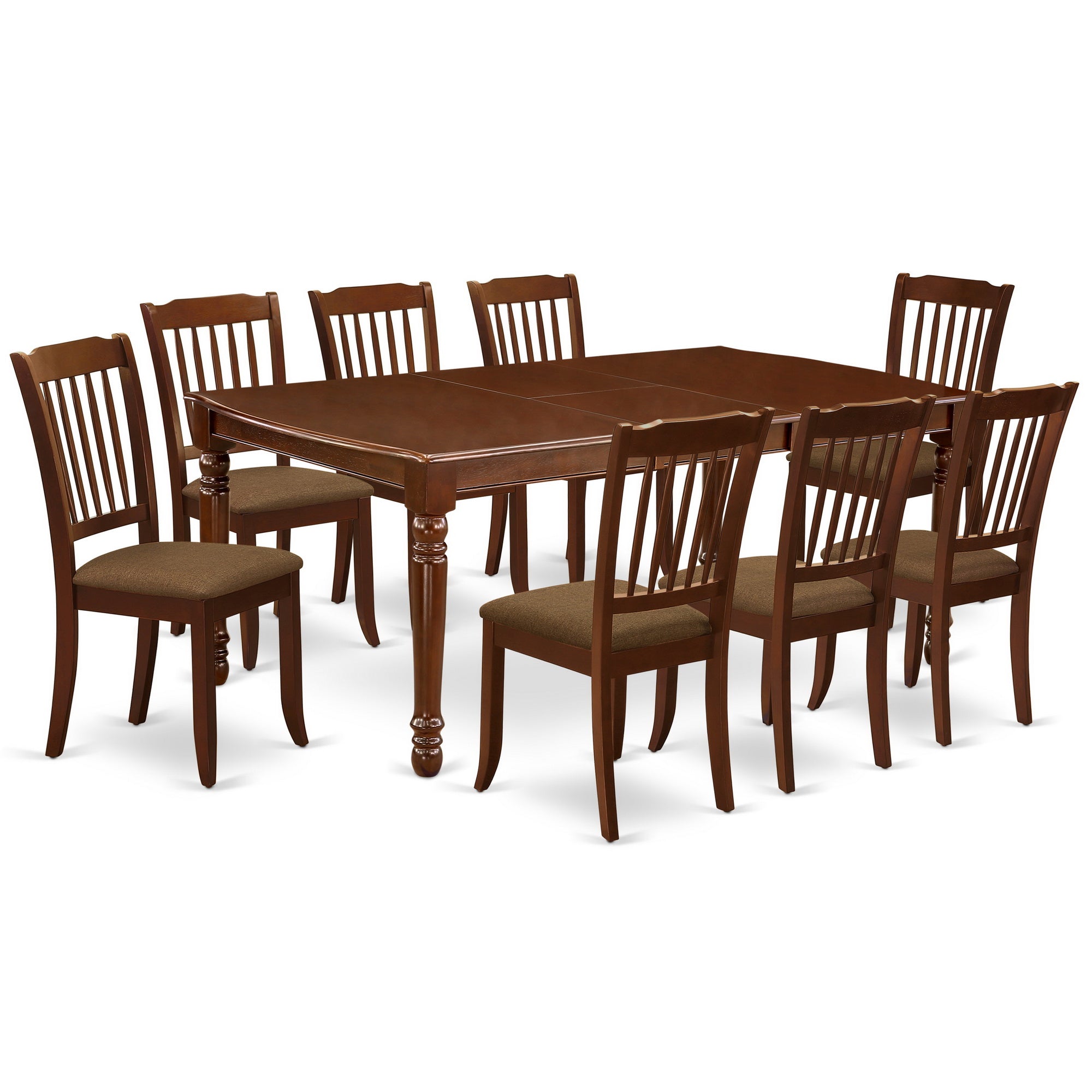 DODA9-MAH-C 9Pc Dining Set Includes a Rectangle Dinette Table with Butterfly Leaf and Eight Vertical Slatted Linen seat Kitchen Chairs, Mahogany Finish