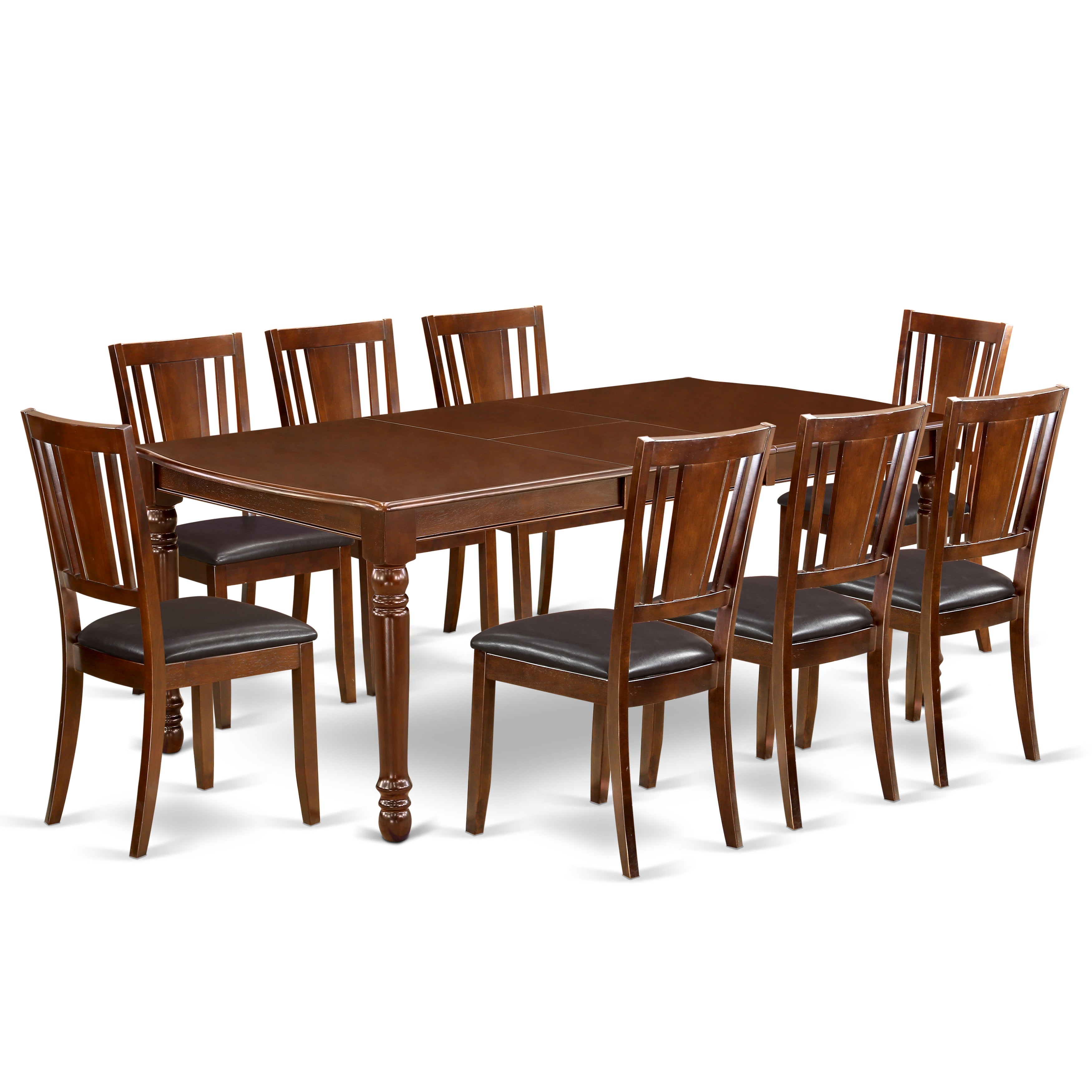DODU9-MAH-LC 9Pc Rectangular 60/78" Table With 18 In Butterfly Leaf And 8 Dining Faux Leather Seat Chairs