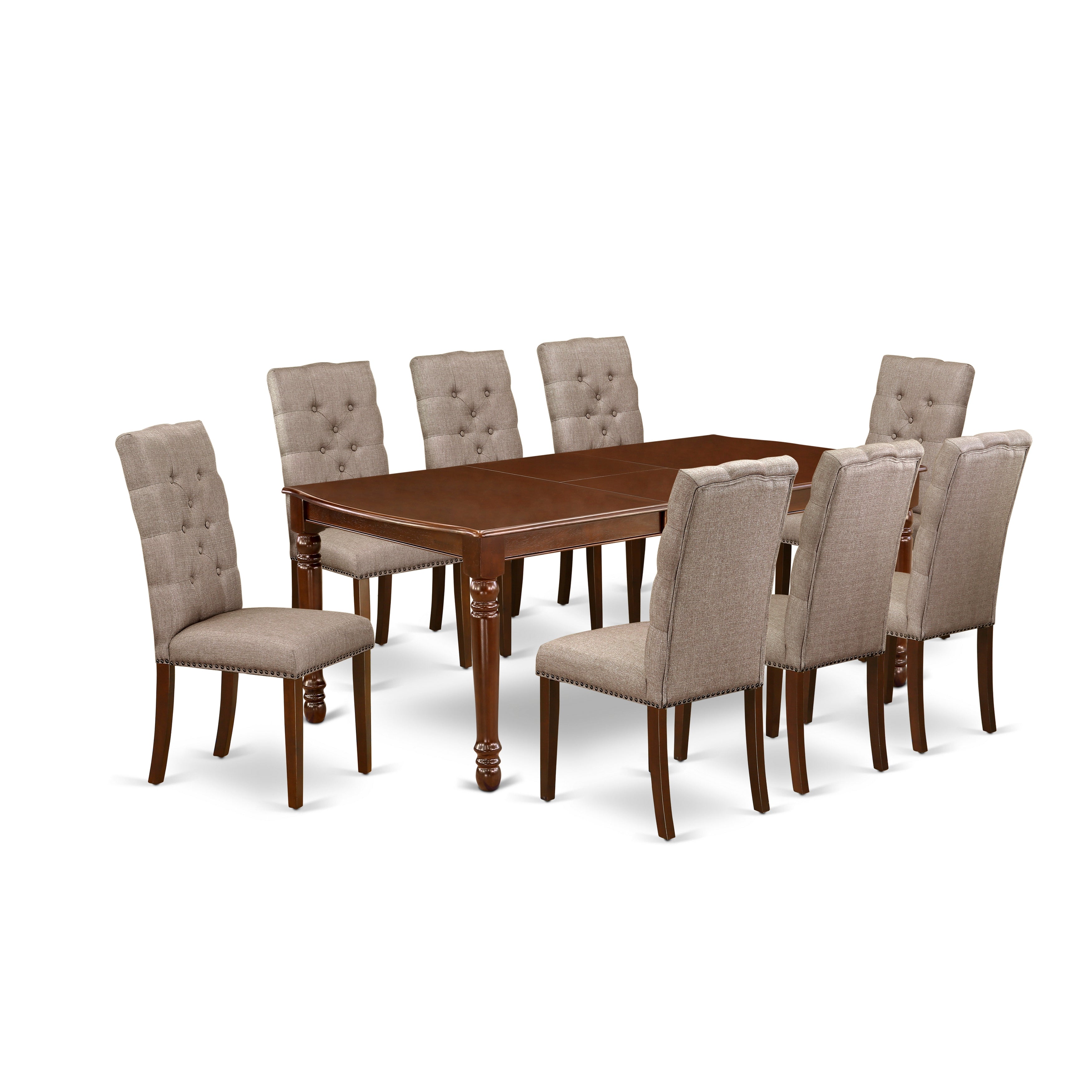 East West Furniture DOEL9-MAH-16 9-Piece modern dining table set- 8 parson chairs and Butterfly Leaf table hardwood structure -high back & Mahogany Finish