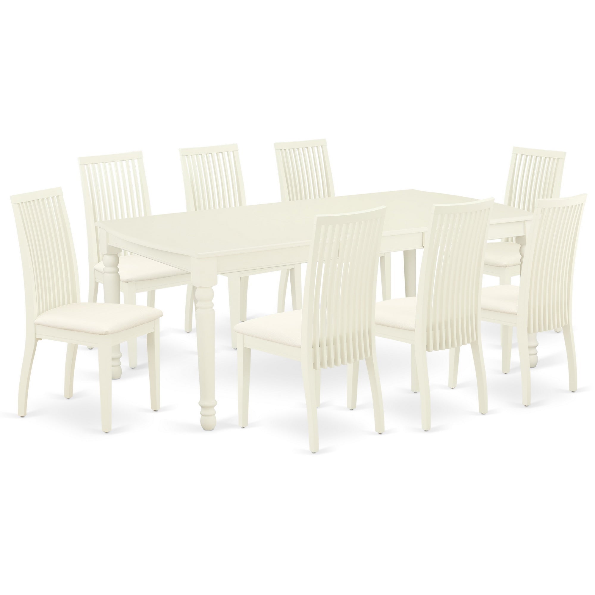 DOIP9-LWH-C 9Pc Dining Set Includes a Rectangle Dinette Table with Butterfly Leaf and Eight Linen seat Dining Chairs, Linen White Finish