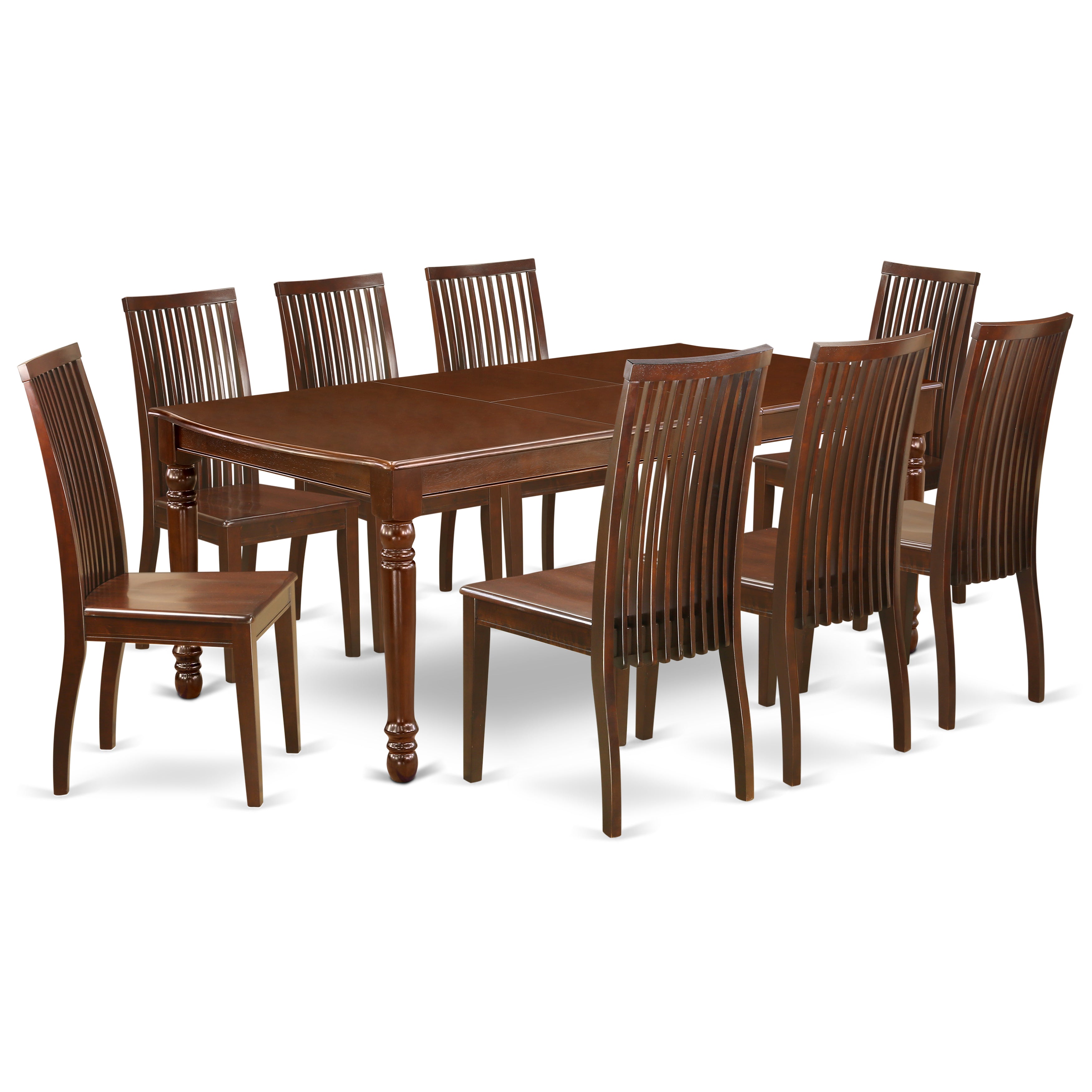 Juego de muebles de comedor East West Furniture DOIP9-MAH-W de 9 piezas. Incluye una mesa rectangular de madera con diseño de hojas de mariposa y 8 sillas de comedor de cocina.