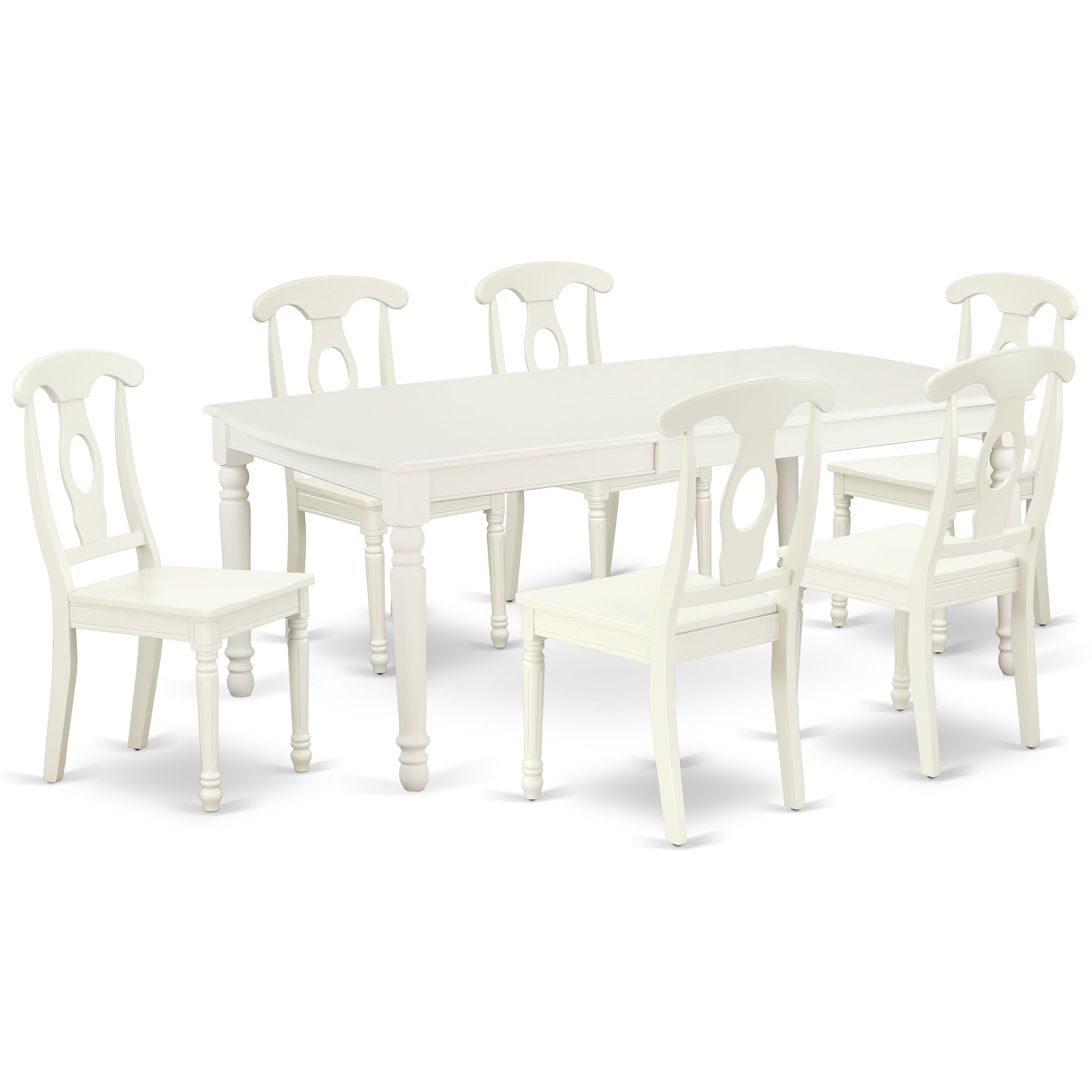 Juego de comedor East West Furniture DOKE7-LWH-W de 7 piezas compuesto por una mesa de comedor rectangular con hojas de mariposa y 6 sillas de cocina.