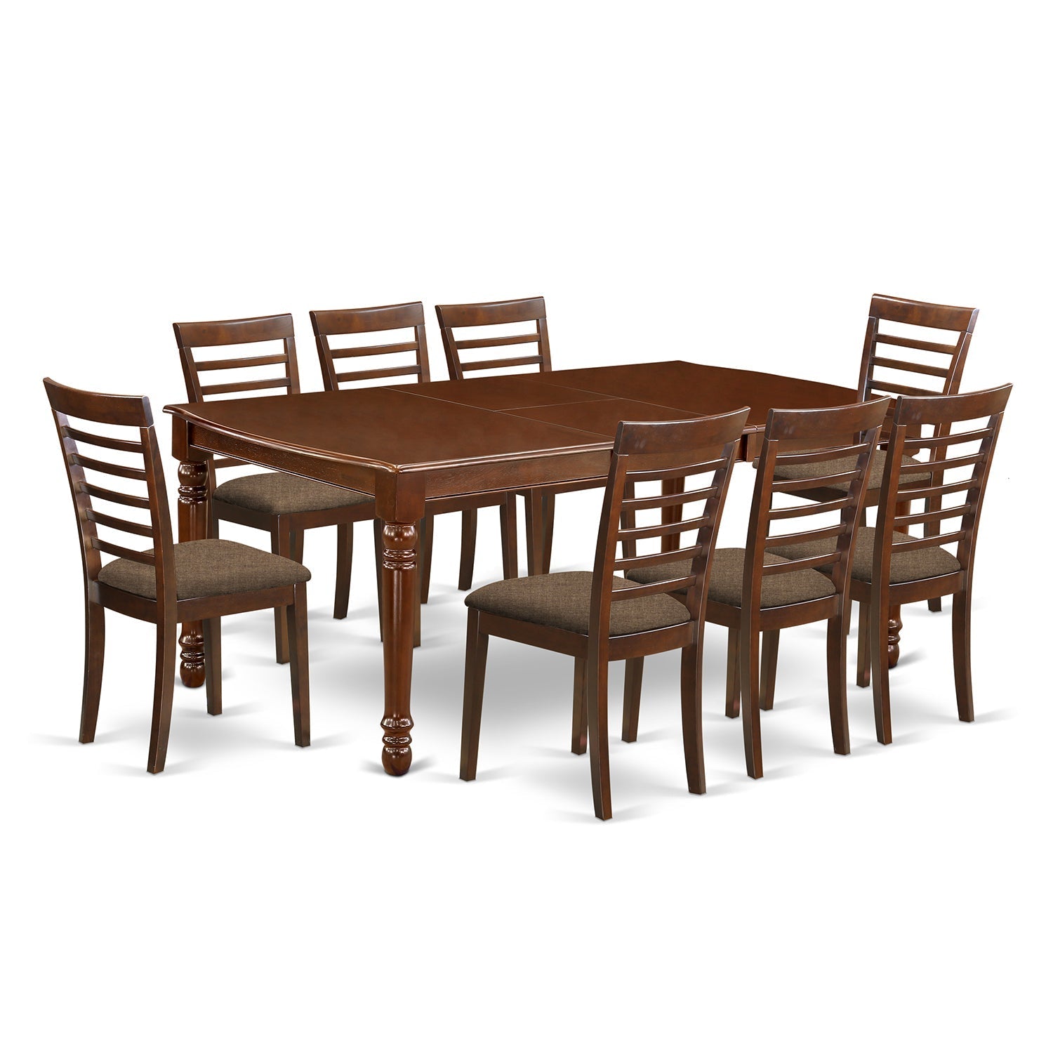 DOML9-MAH-C 9Pc Rectangle 60/78" Dining Room Table With 18 In Self Storing Butterfly Leaf And 8 Linen Fabic Seat Chairs