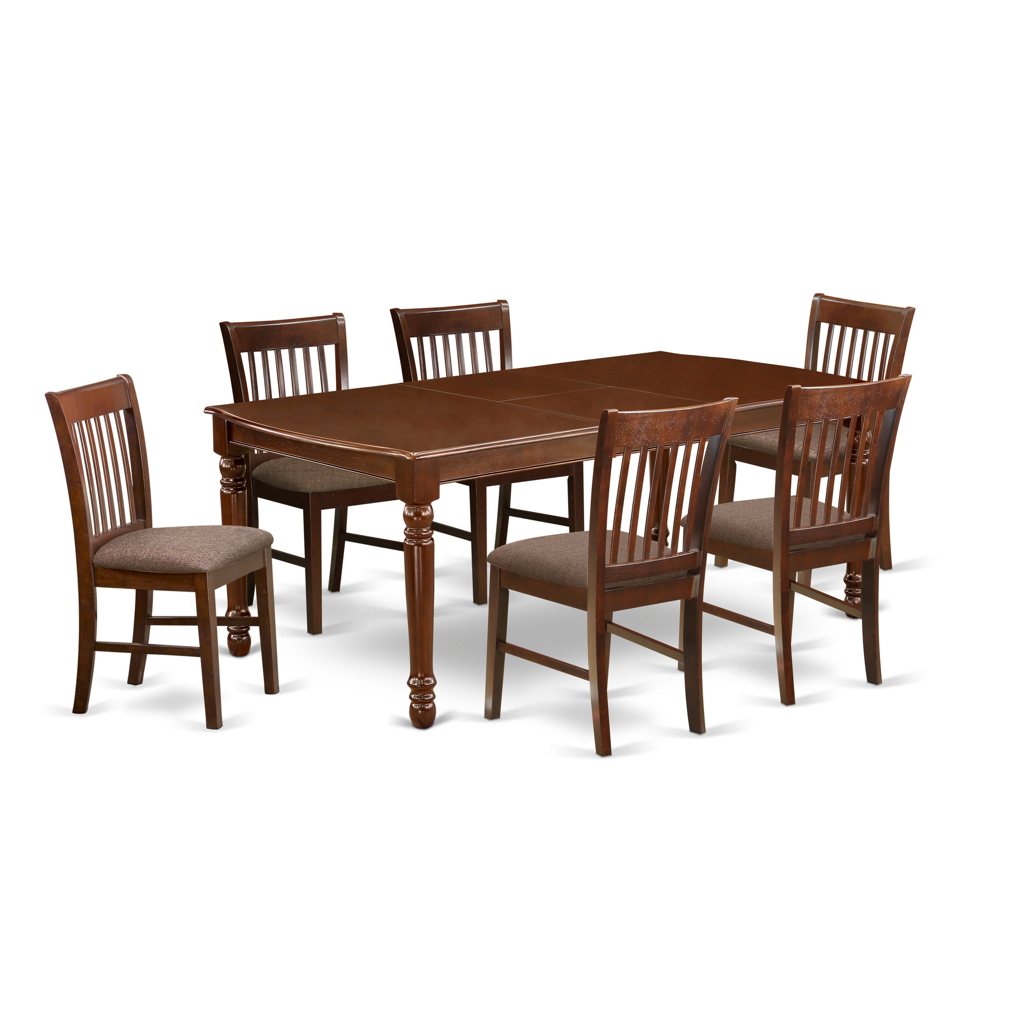 DONO7-MAH-C 7Pc Rectangular 60/78" Family Table With 18 In Leaf And Six Linen Fabic Seat Chairs