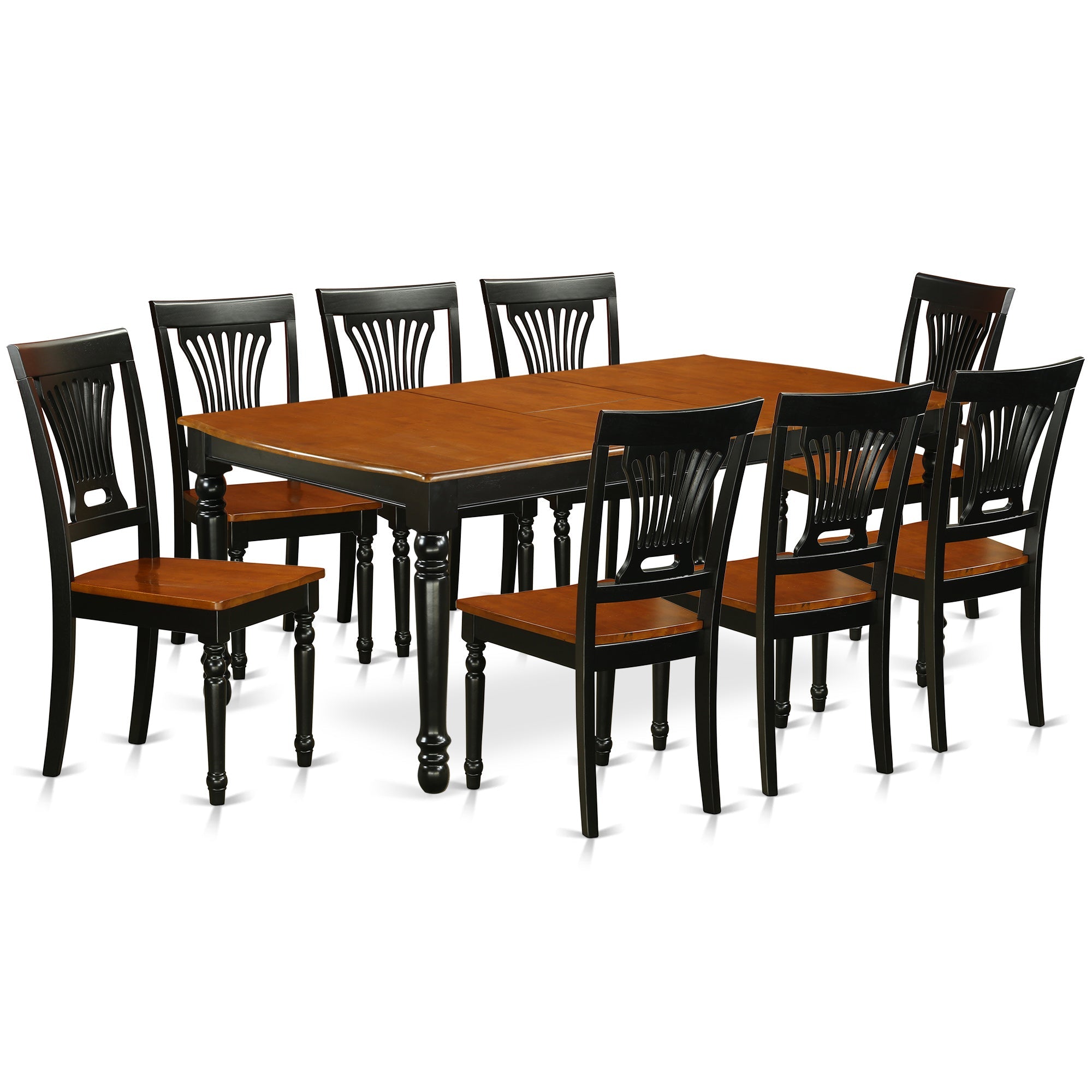 El juego de mesa de comedor East West Furniture DOPL9-BCH-W de 9 piezas incluye una mesa rectangular de madera con diseño de hojas de mariposa y 8 sillas de comedor de cocina.