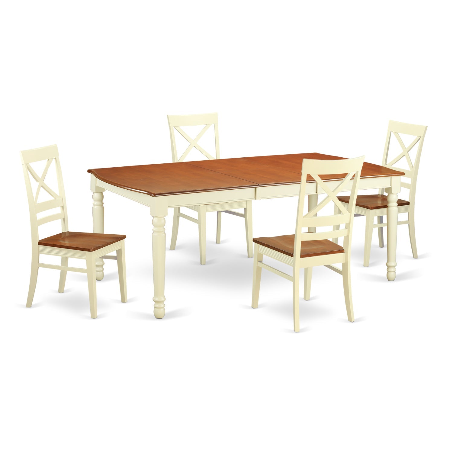 El juego de mesa de comedor de 5 piezas East West Furniture DOQU5-WHI-W incluye una mesa de cocina rectangular con diseño de hojas de mariposa y 4 sillas de comedor.