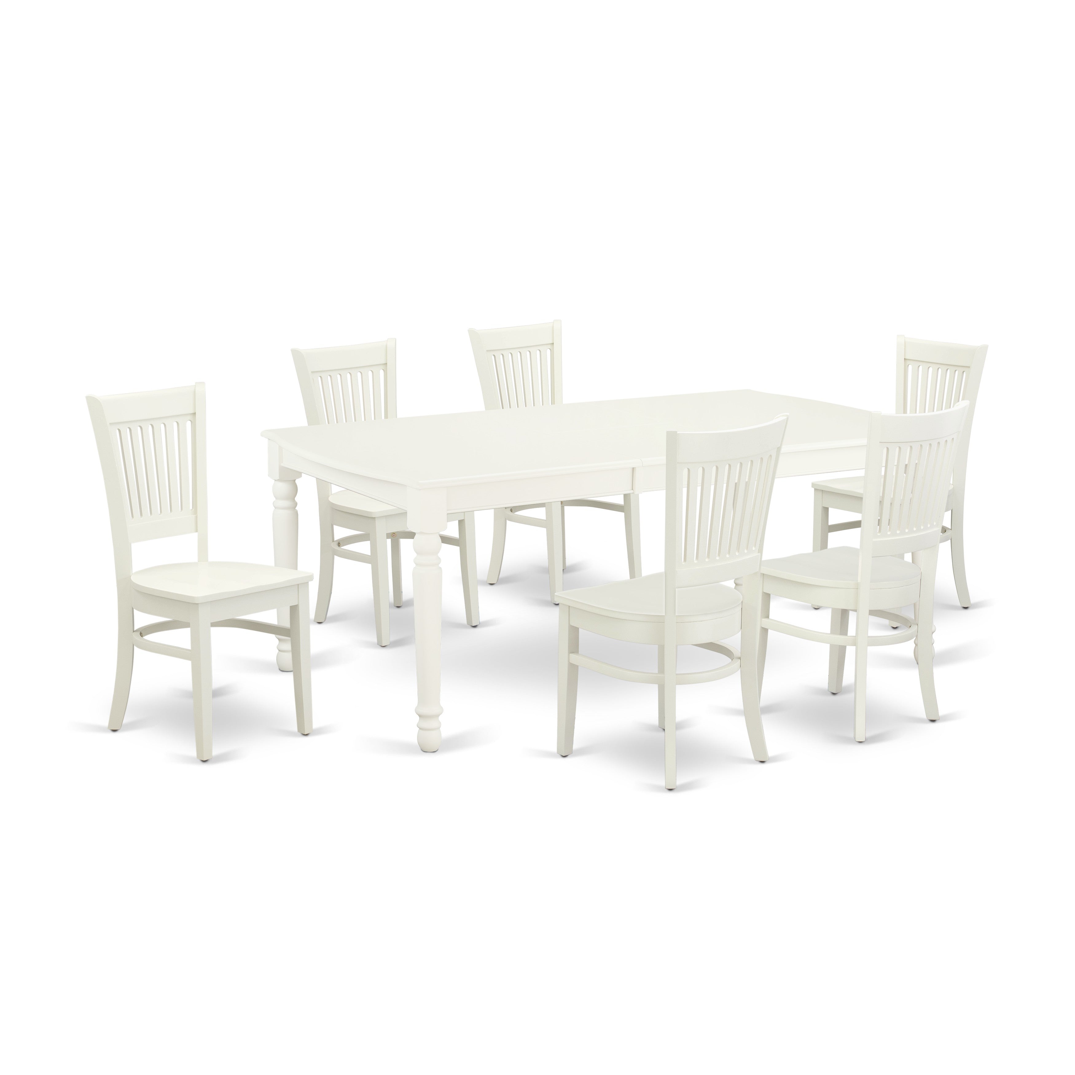 East West Furniture DOVA7-LWH-W 7-Piece wood dinette set-6kitchen chair with Slatted Back and a Real wood Seat-A Butterfly Leaf kitchen dining table with Rectangular Top and 4 Legs- Linen White Finish