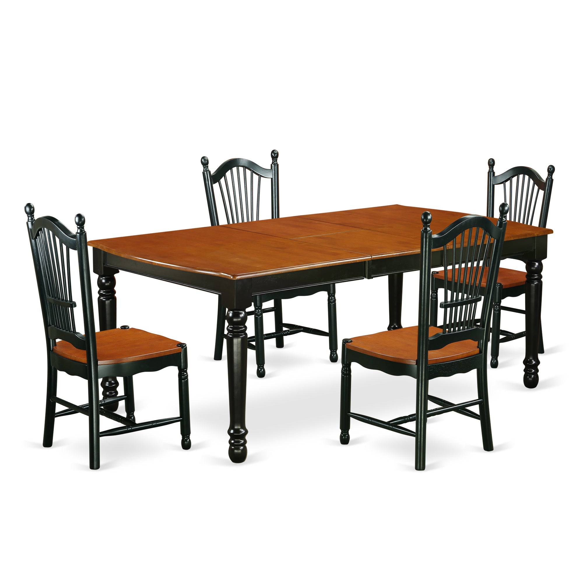 Juego de mesa y sillas de cocina de 5 piezas DOVE5-BCH-W de East West Furniture. Incluye una mesa de comedor rectangular con diseño de hojas de mariposa y 4 sillas de comedor.