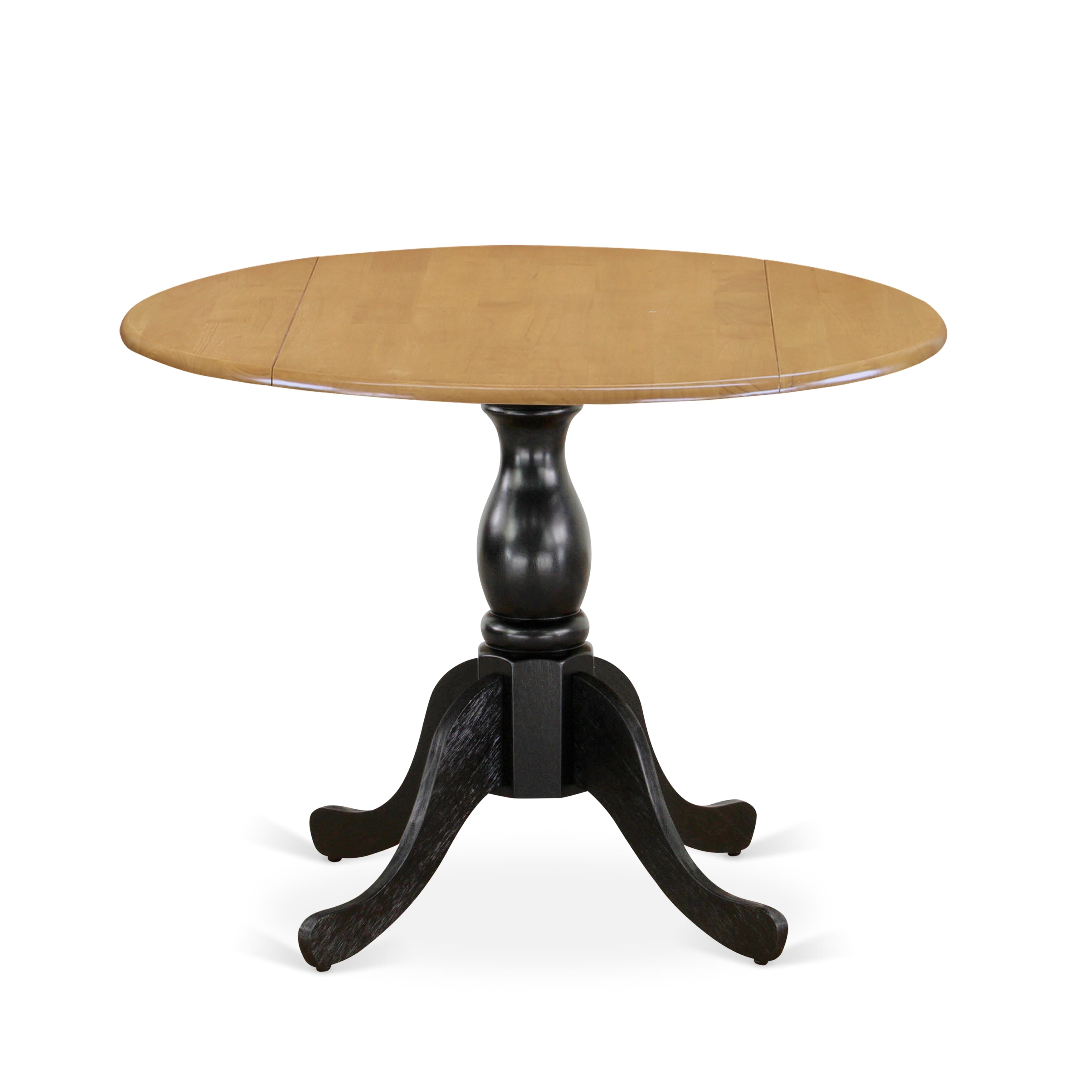 EAST WEST FURNITURE - DST-OBK-TP - Dining Room Table with Drop Leaves - Oak Table Top and Black Pedestal Leg Finish