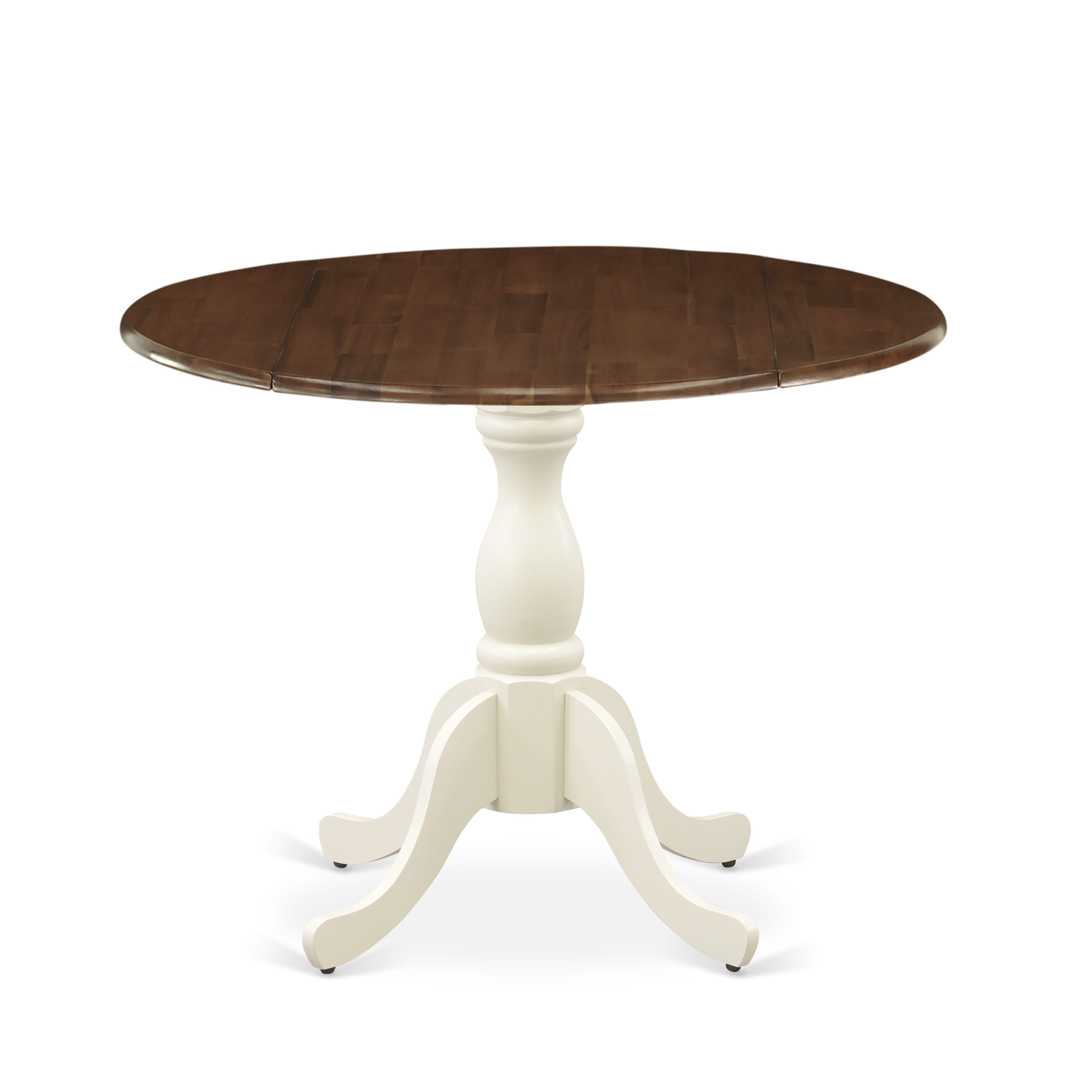 EAST WEST FURNITURE - DST-WLW-TP - Kitchen Table with Drop Leaf - Walnut Table Top and linen white Pedestal Leg Finish