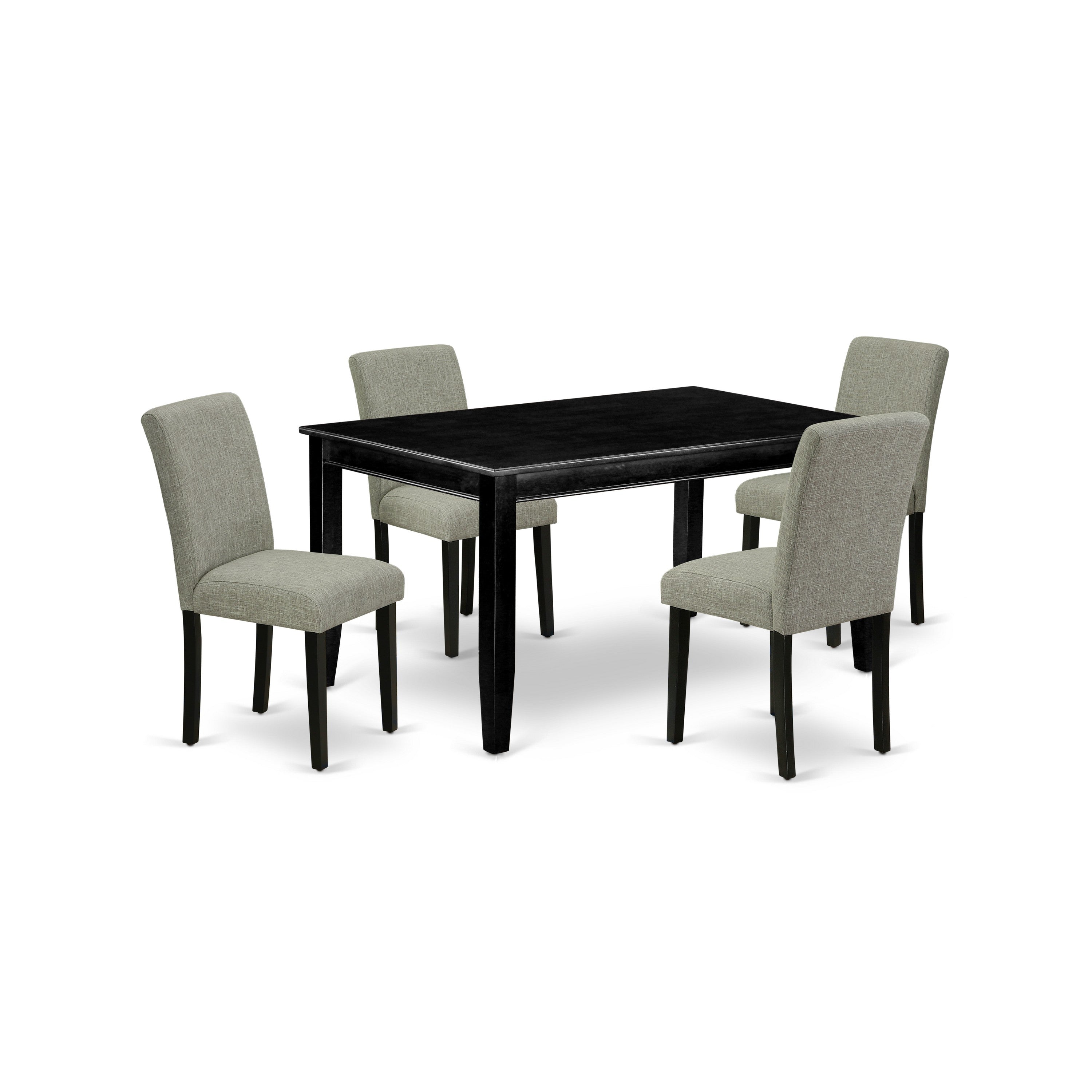 Juego de mesa de cocina de 5 piezas para 4 personas East West Furniture DUAB5-BLK-06. Incluye una mesa de comedor rectangular y 4 sillas de comedor Parson de tela de lino Shitake.