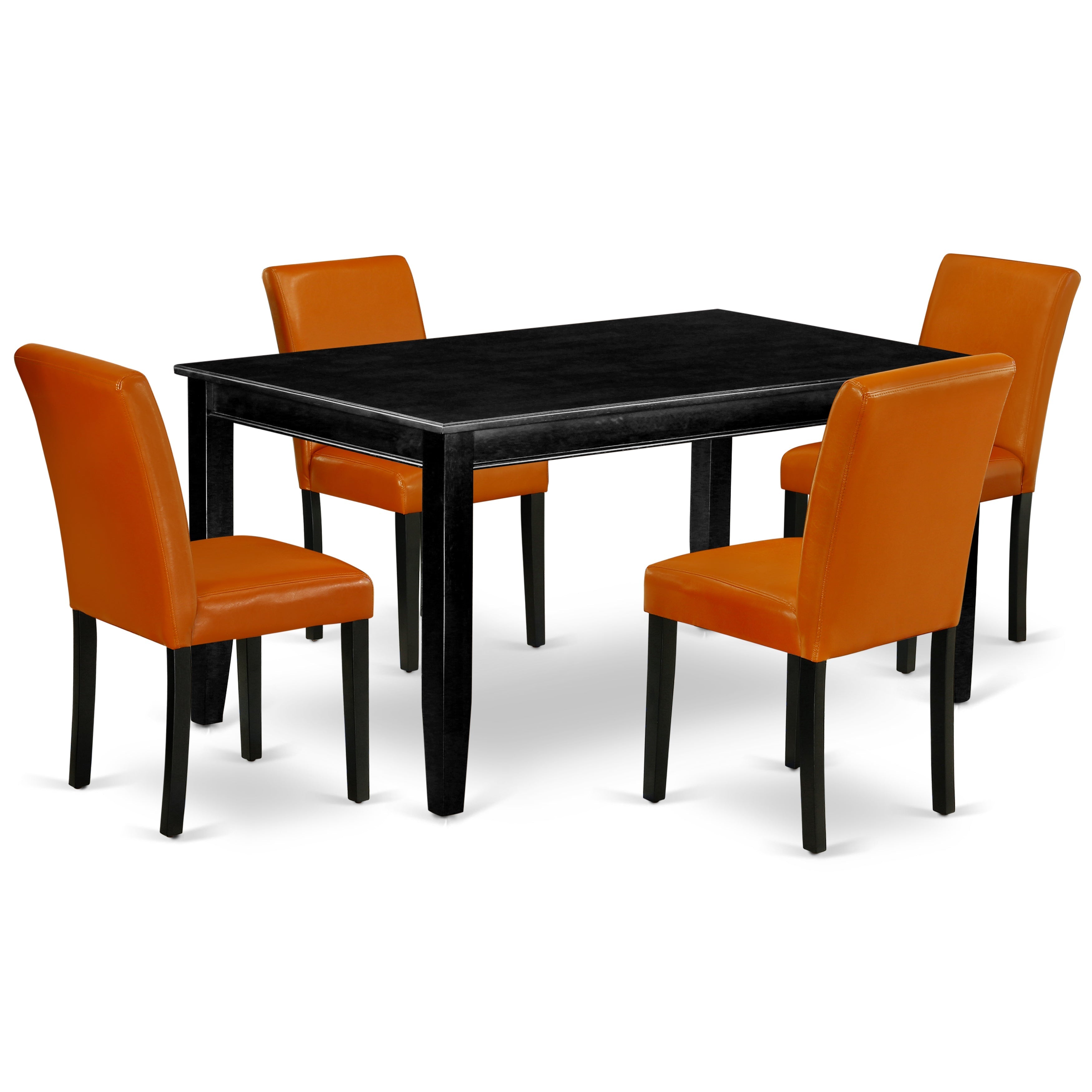 DUAB5-BLK-61 5Pc Rectangle 60 Inch Dining Table And Four Parson Chair With Black Leg And Pu Leather Color Baked Bean