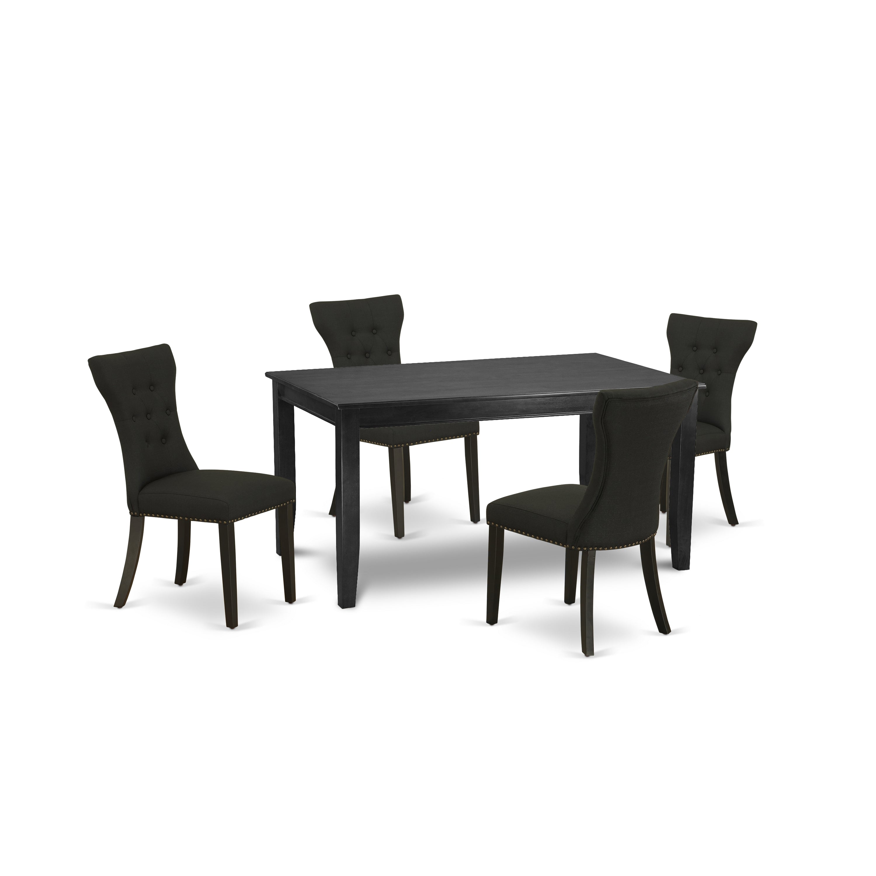East-West Furniture DUGA5-BLK-24 5-Piece dinette set- 4 parson chairs and rectangular dinette table hardwood structure -Button tufted back & Black Finish