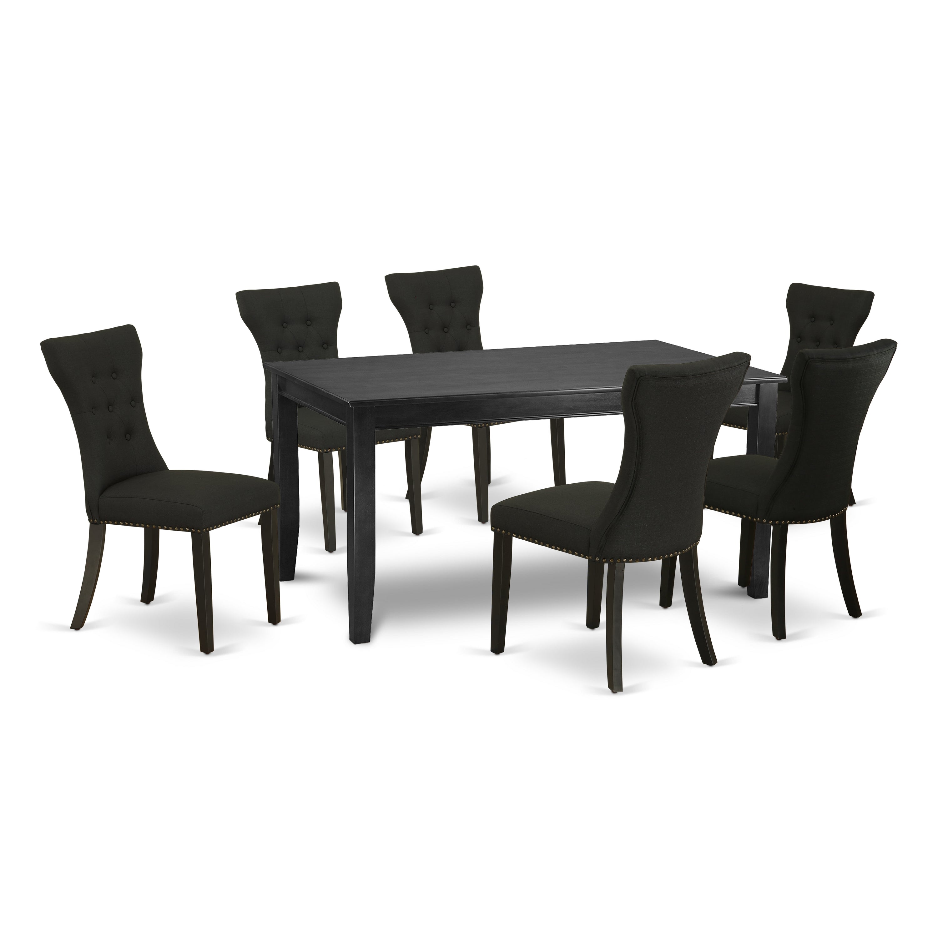 East-West Furniture DUGA7-BLK-24 7-Piece Kitchen Table Set- 6 Parson Dining Room Chairs and Small Table Hardwood Frame -High Back & Black Finish