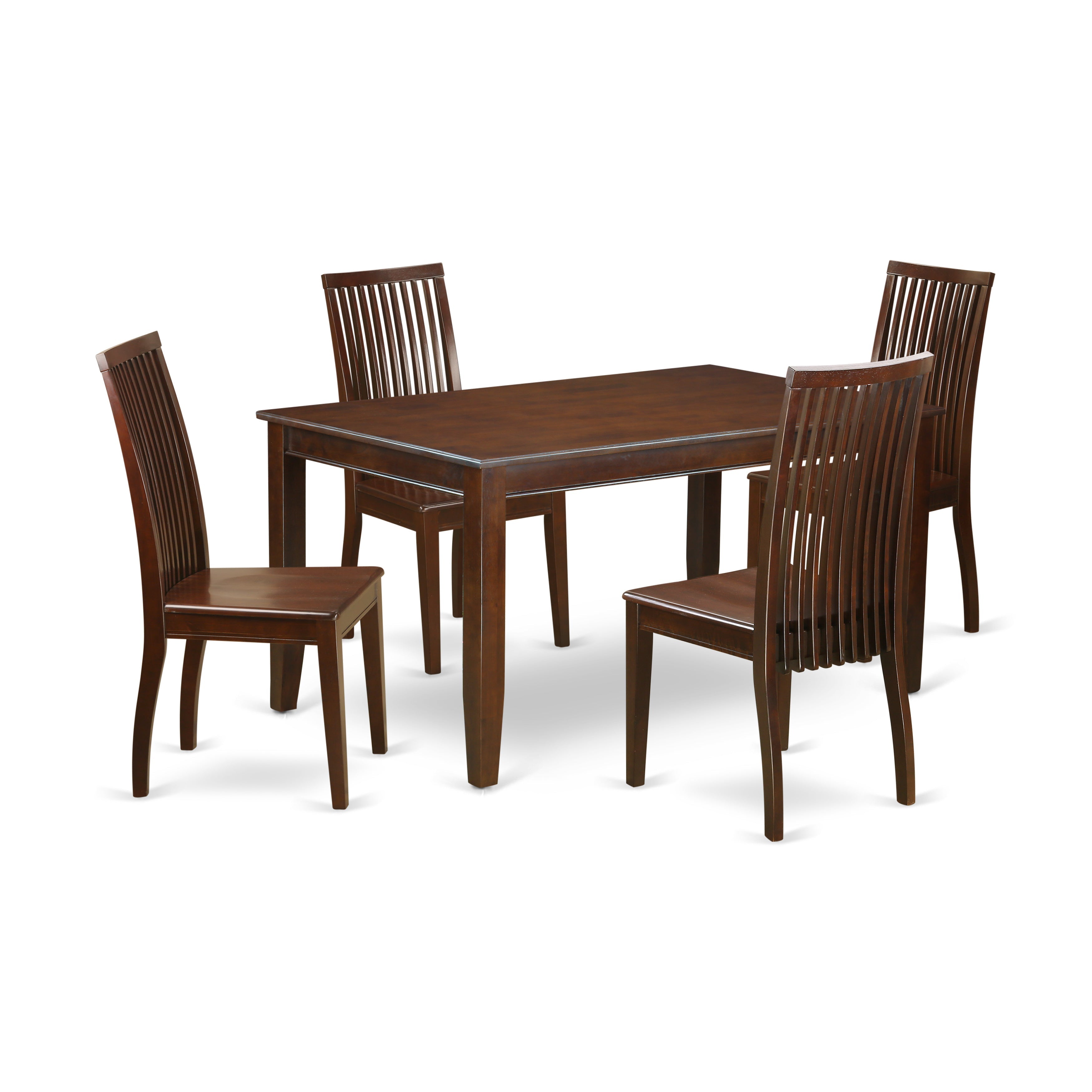 Juego de comedor de 5 piezas East West Furniture DUIP5-MAH-W. Incluye una mesa de comedor rectangular y 4 sillas de cocina.