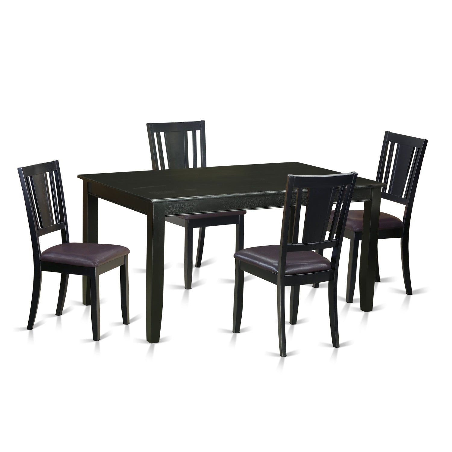 Juego de mesa de comedor de 5 piezas para 4 personas DULE5-BLK-LC de East West Furniture. Incluye una mesa de cocina rectangular y 4 sillas de comedor tapizadas en piel sintética.